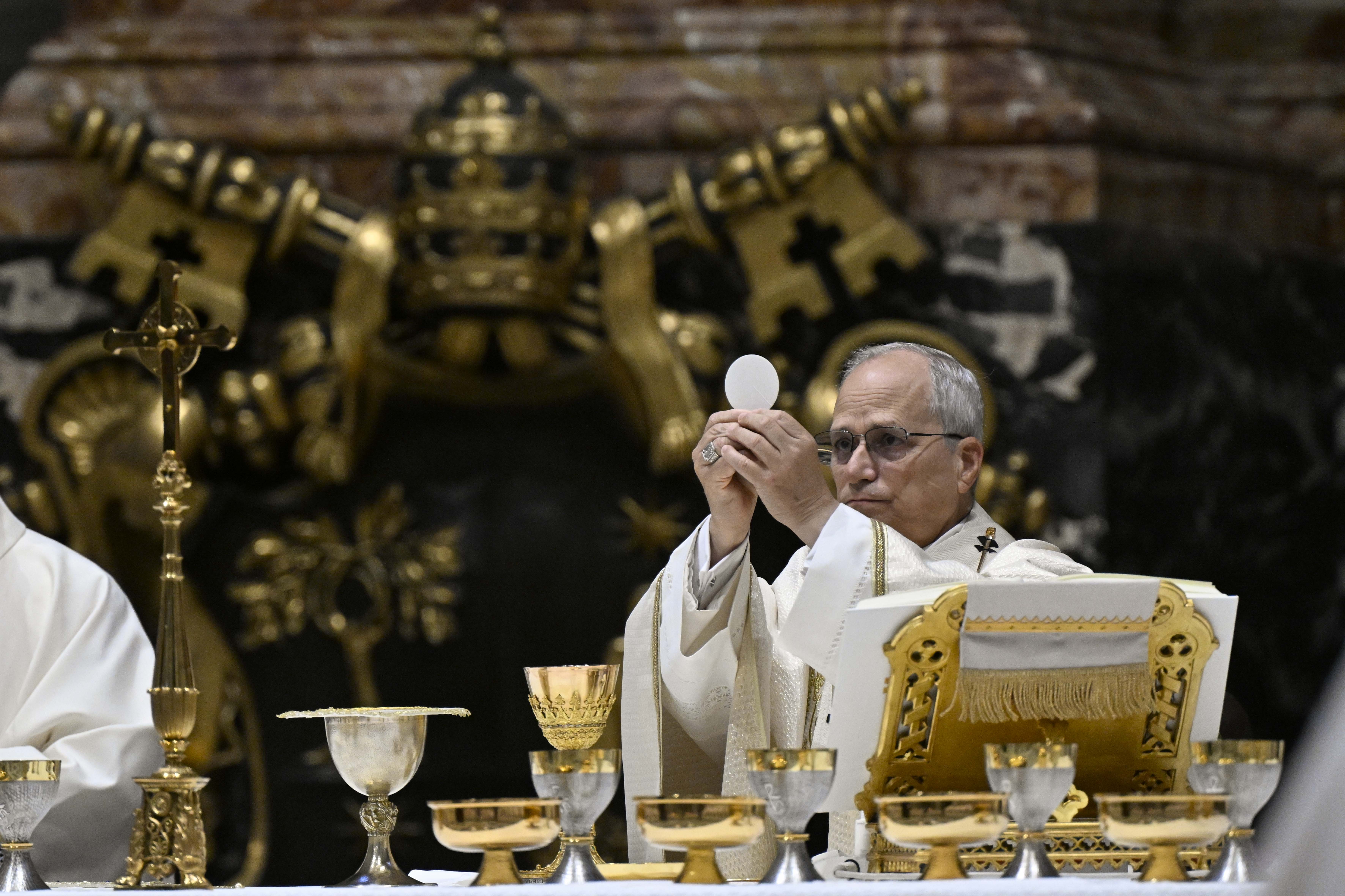 Pope Leo XIV during the consecration at the Mass for the consistory of cardinals on Jan. 8, 2026, at St. Peter’s Basilica at the Vatican. | Credit: Vatican Media