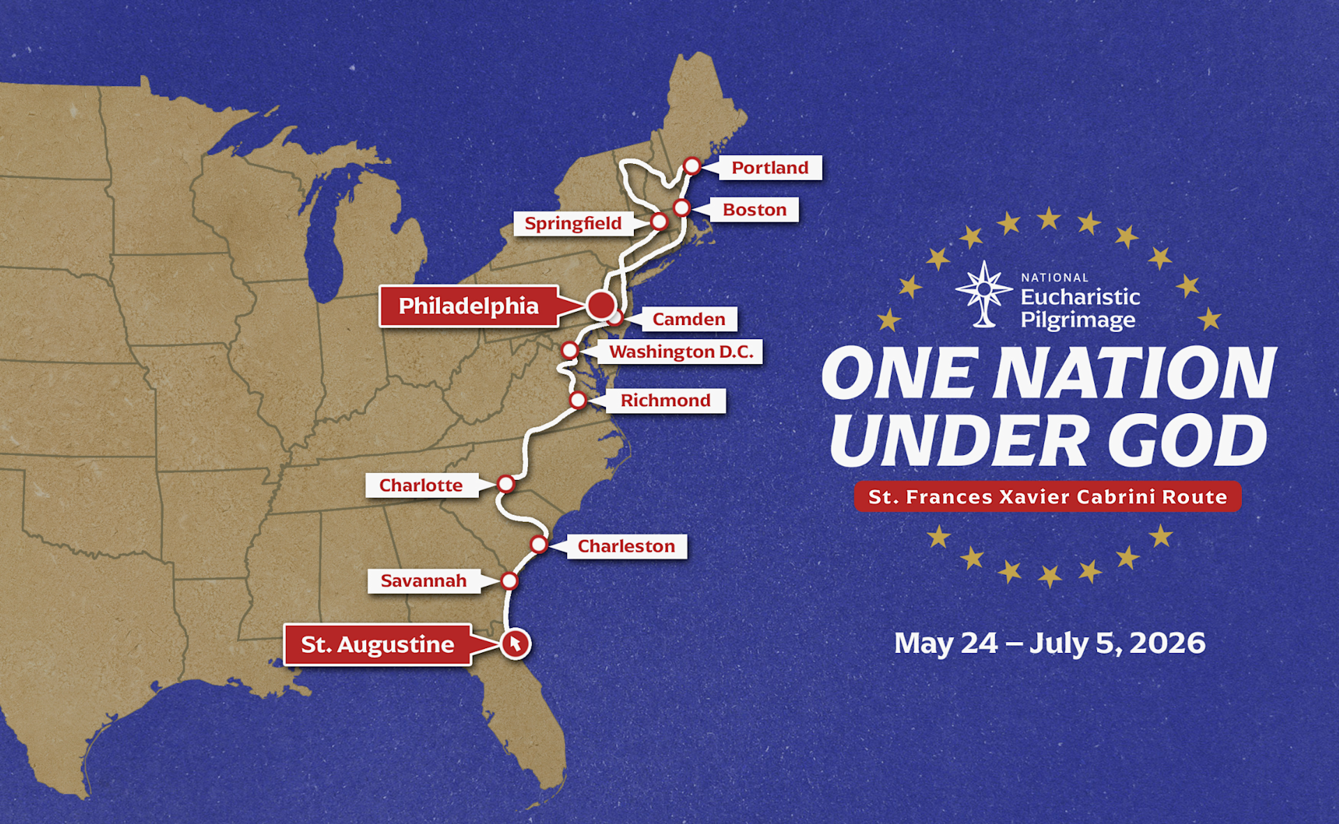 Map of the 2026 National Eucharistic Pilgrimage route. | Credit: Courtesy of the National Eucharistic Congress