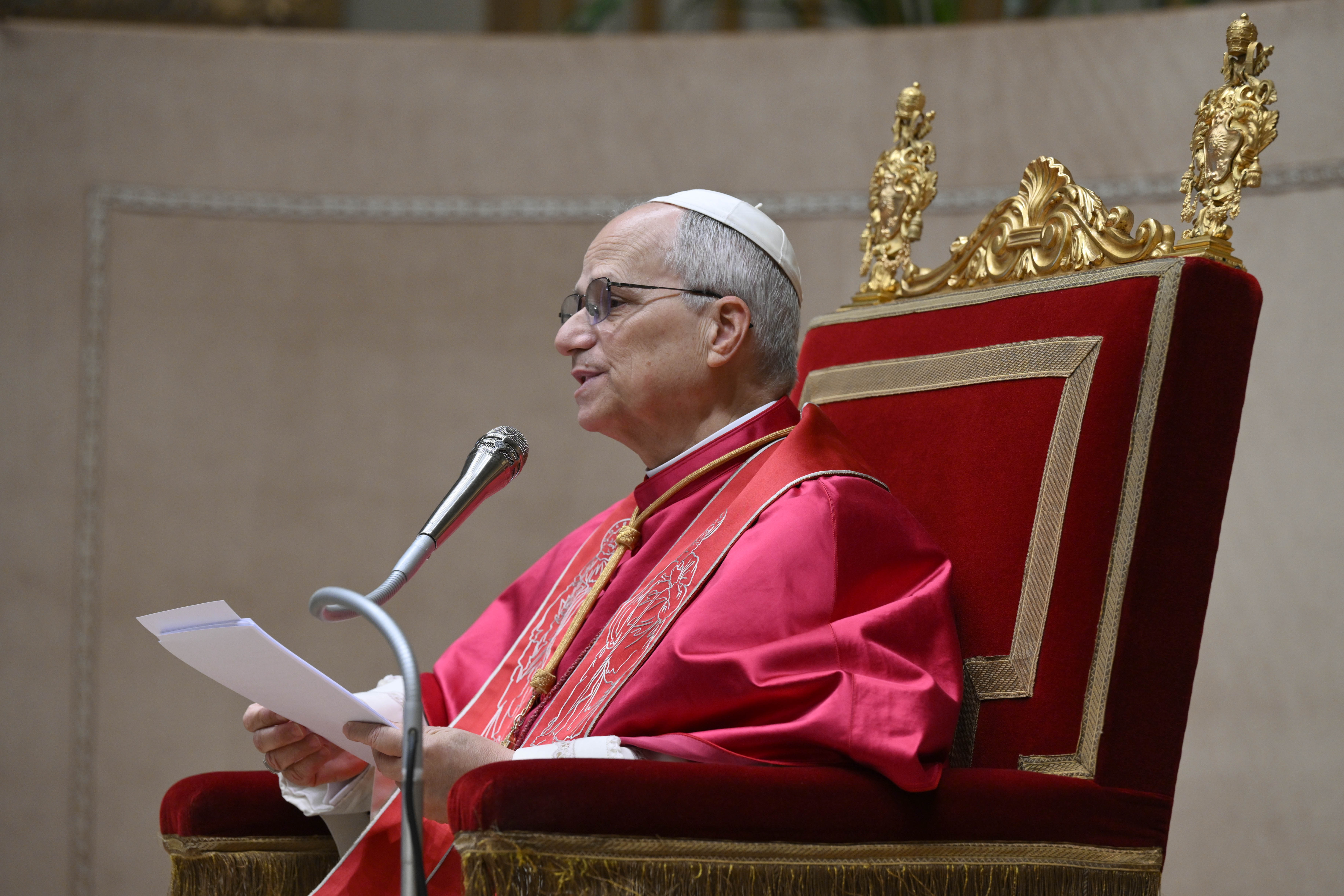 Pope Leo XIV addresses ambassadors and other diplomatic representatives to the Holy See in the Apostolic Palace on Jan. 9, 2026. | Credit: Vatican Media