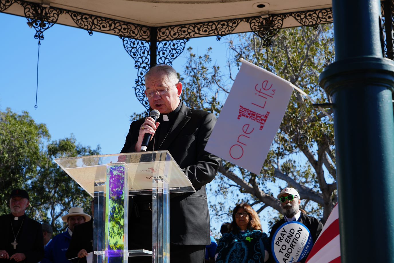 Archbishop José Gómez of Los Angeles speaks at a previous OneLife LA event. He will preside at a Requiem Mass for the unborn at this year’s OneLife LA celebration on Jan. 24, 2026. | Credit: Archdiocese of Los Angeles