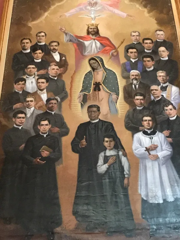 A painting depicts 25 Mexican martyr saints canonized by PopeJohn Paul II in 2000, with the recent inclusion of St. José Sánchez del Río. The painting can be viewed in the Expiatory Church of Christ the King, the former Guadalupe Basilica, in Mexico City. | Credit: David Ramos/ACI Prensa