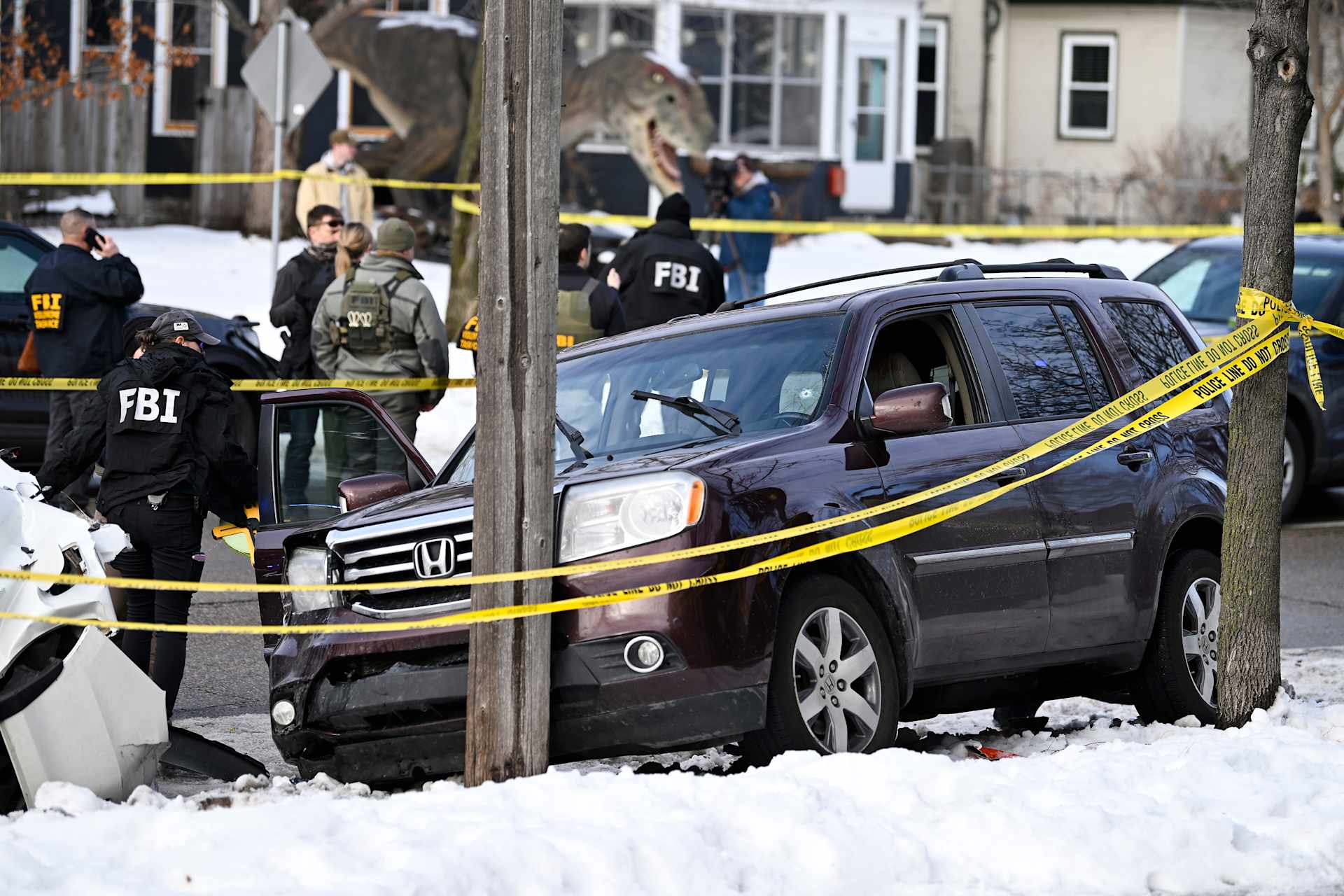 Members of law enforcement work the scene following a suspected shooting by an ICE agent during federal law enforcement operations on January 07, 2026 in Minneapolis, Minnesota. Credit: Stephen Maturen/Getty Images