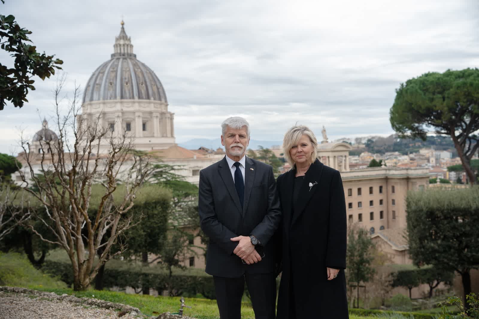 Czech President Petr Pavel and his wife, Eva Pavlová, pose for a photo at the Vatican on Monday, Jan. 20, 2026. | Credit: Tomáš Fongus/The Czech Presidential Office