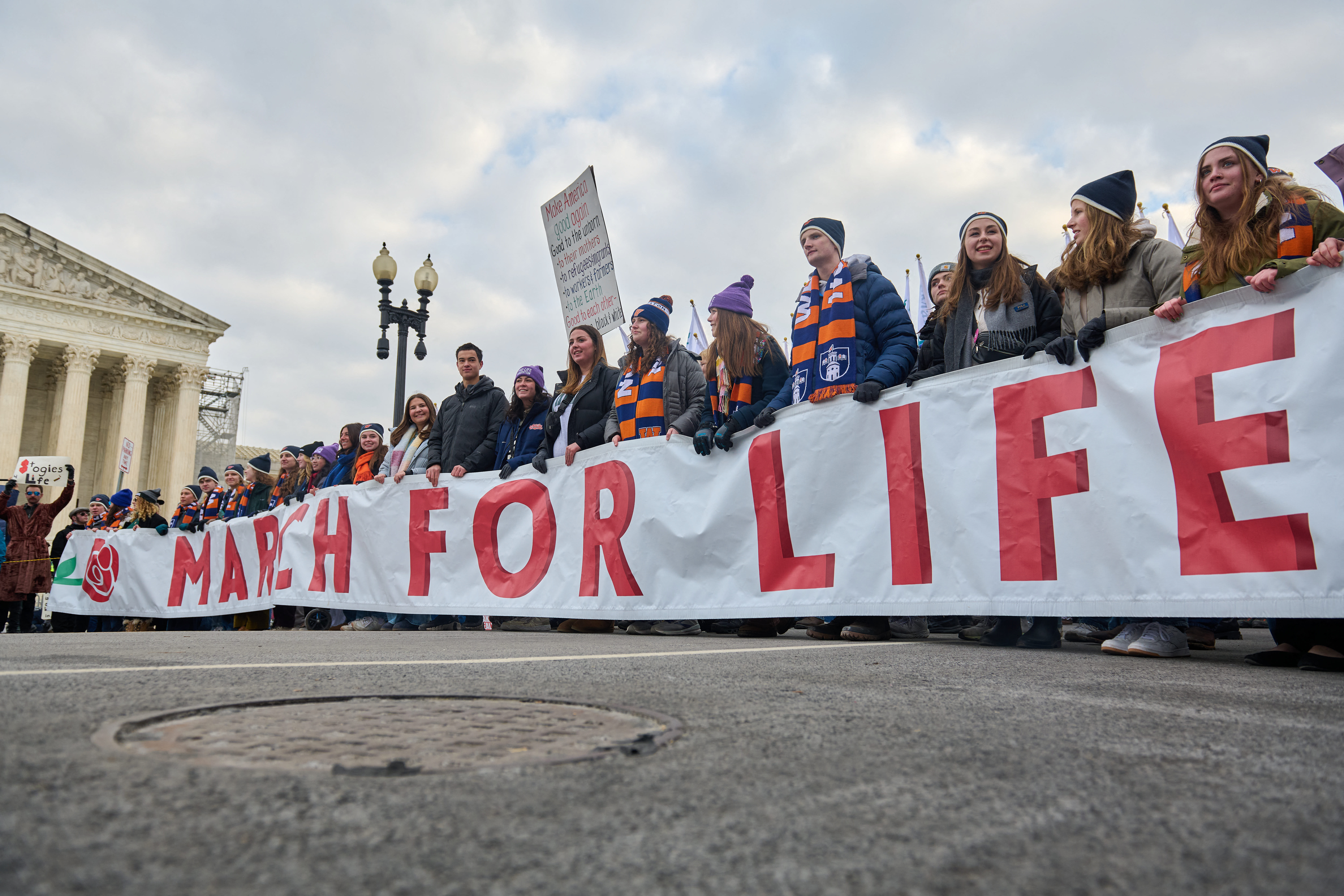 Pro-life advocates march through Washington, D.C., to protest abortion during the 2025 March for Life on Friday, Jan. 24, 2025. | Credit: Dominic Gwinn/Middle East Images/Middle East Images via AFP/Getty Images