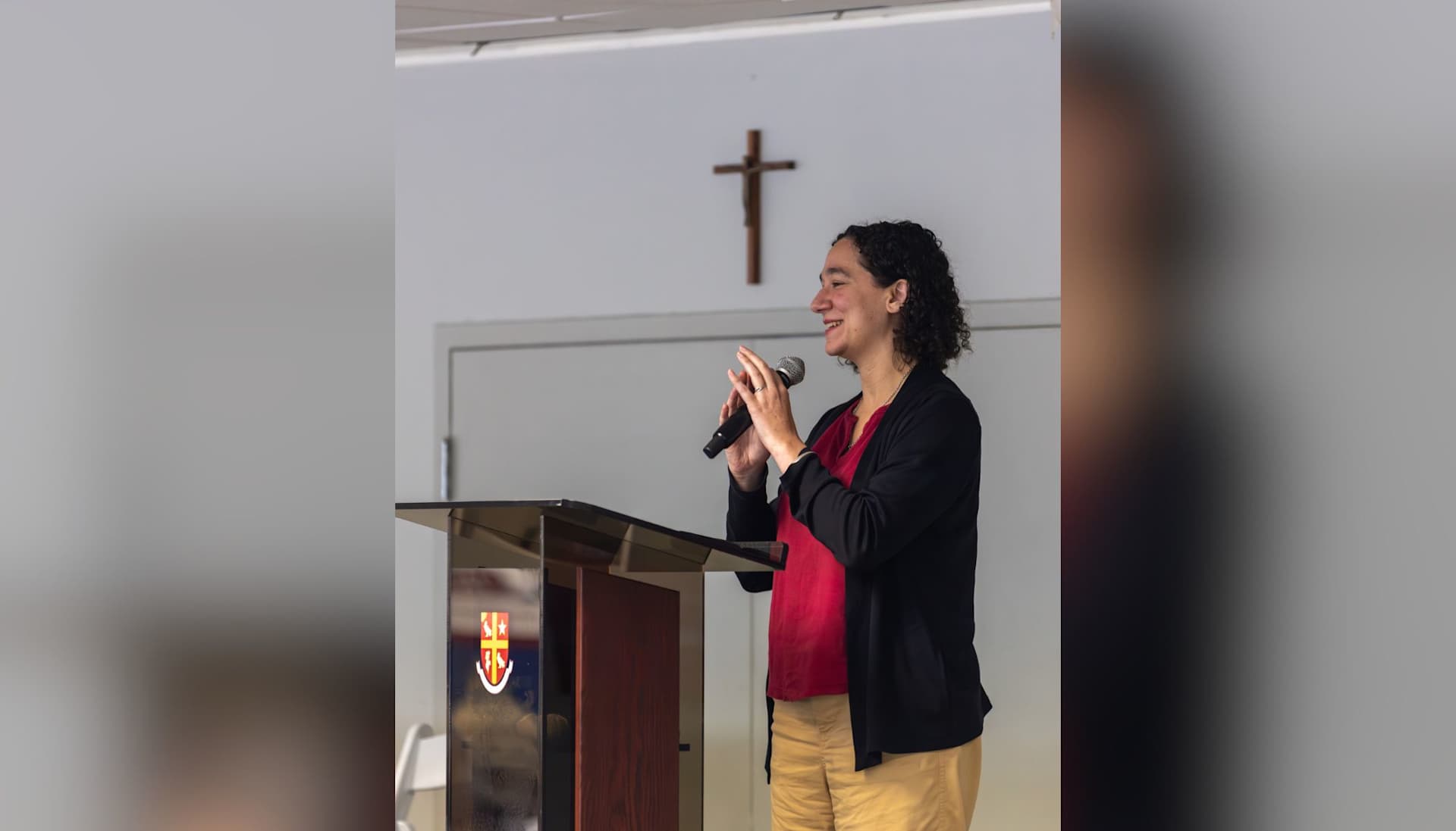 Leah Sargeant delivers the final keynote at the conference titled “The Beauty of Truth: Navigating Society Today as a Catholic Woman” at the University of St. Thomas in Houston on Jan. 10, 2026. | Cre...