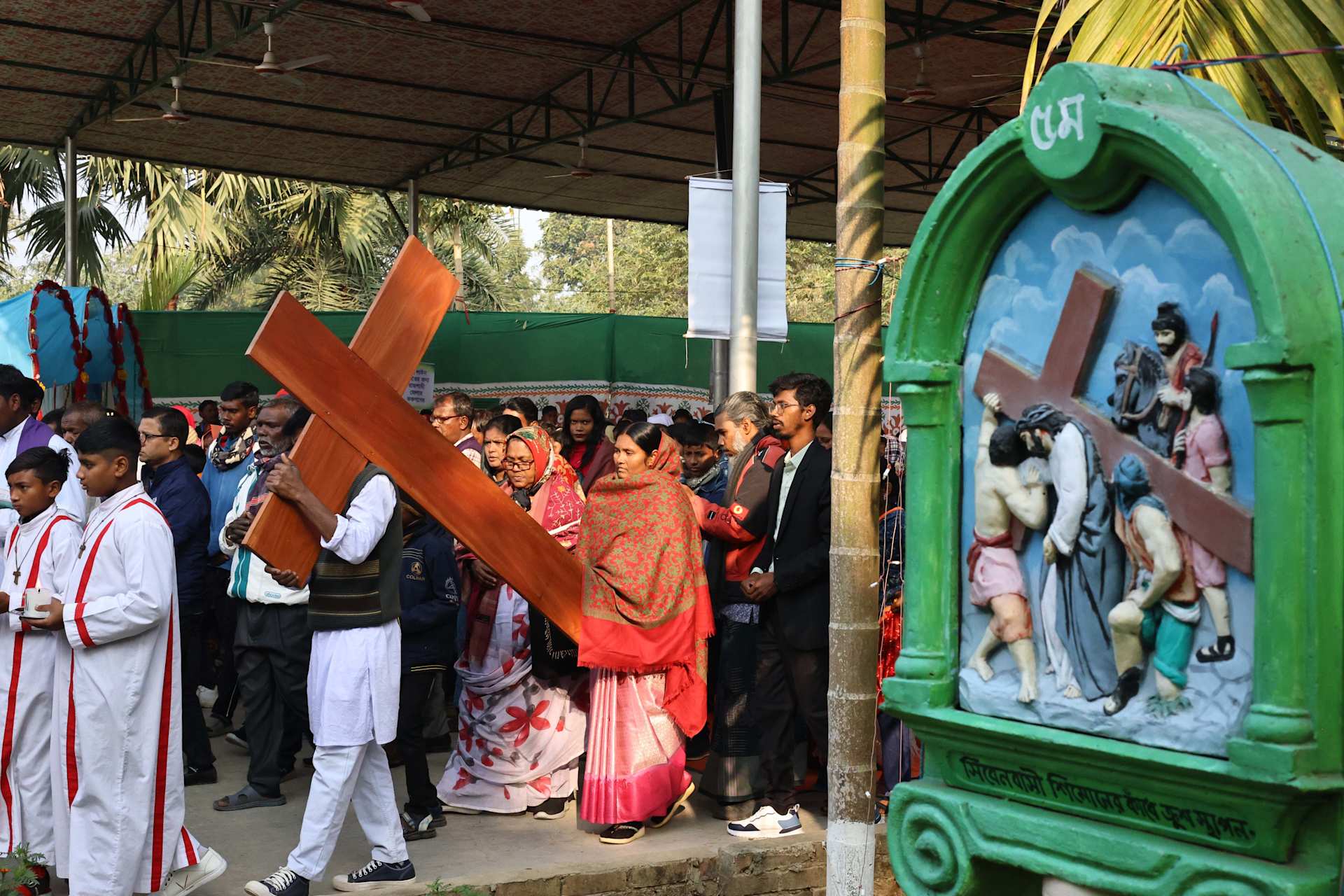Pilgrims gather at the Way of the Cross on the morning of Jan. 16, 2026, before Mass at the Marian shrine in Nabai Battala, Bangladesh. | Credit: Stephan Uttom Rozario