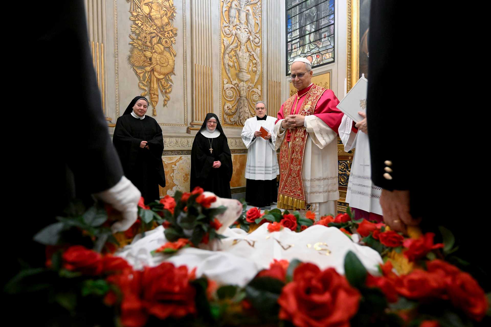 Pope Leo XIV meets a pair of lambs blessed for the feast of the Roman virgin and martyr St. Agnes in the Urban VIII Chapel in the Vatican’s Apostolic Palace on Jan. 21, 2026. | Credit: Vatican Media