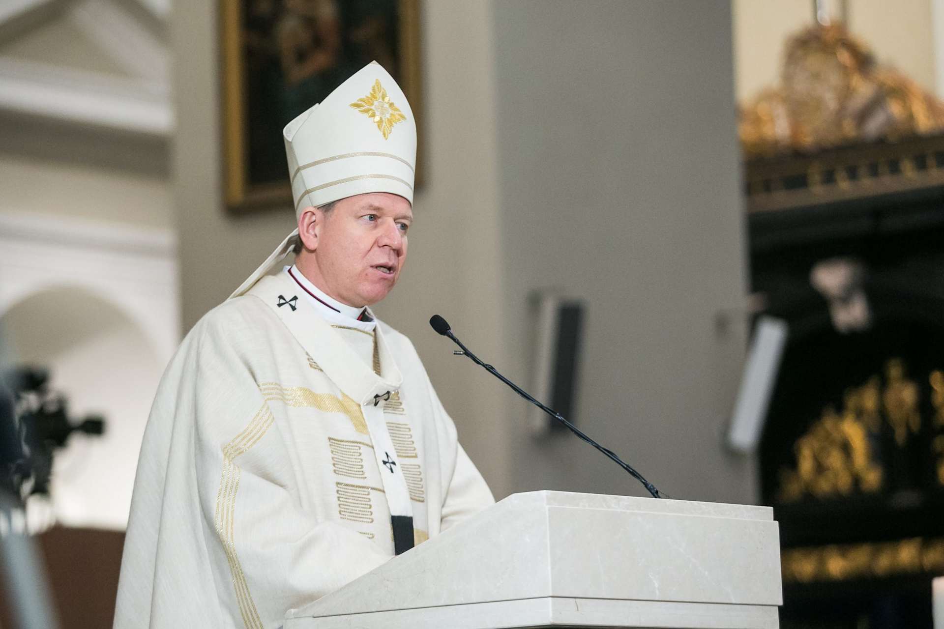 Archbishop Gintaras Gru&scaron;as delivers a homily during Mass in Vilnius. | Credit: Archdiocese of Vilnius