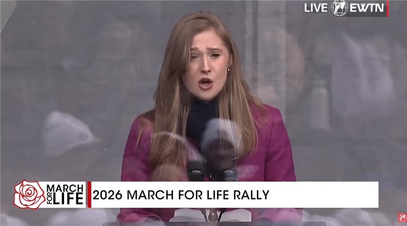 Elizabeth Pillsbury Oliver, president of Georgetown University Right to Life and a Catholic convert, speaks at the March for Life on Jan. 23, 2026. | Credit: EWTN News Screenshot