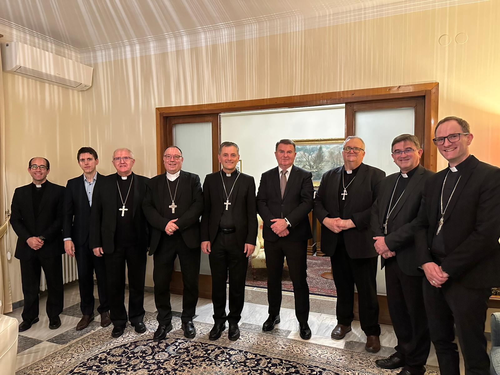Father Miguel Silvestre (left) with the bishops of Slovenia. | Credit: Photo courtesy of Tilen Vesenjak