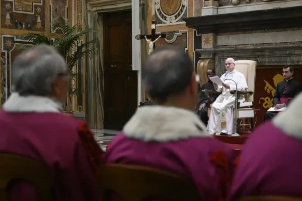 Pope Leo XIV addresses the prelates of the Roman Rota during an audience at the Apostolic Palace in the Vatican on Jan. 26, 2026. | Credit: Vatican Media