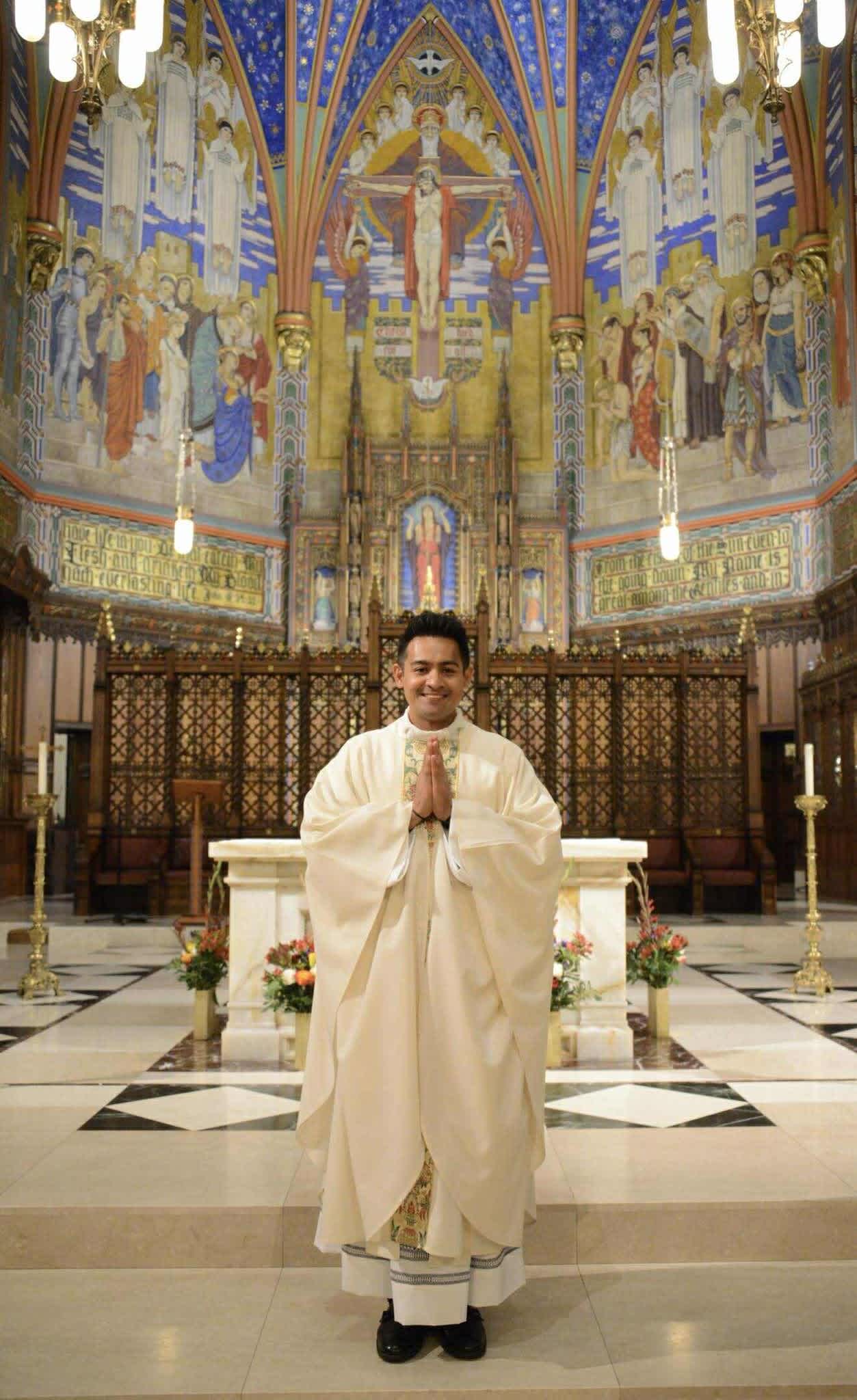 Father Kenneth Rey Parsad stands in prayer at the Cathedral of the Madeleine in Salt Lake City shortly after his presbyteral ordination on June 13, 2025. | Credit: Photo courtesy of Father Kenneth Rey Parsad