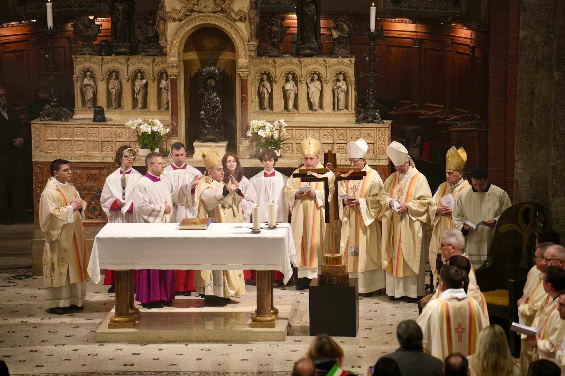Archbishop Mario Delpini of Milan celebrates Mass in the Basilica of San Babila in Milan, Italy, on Jan. 29, 2026, after receiving the Vatican Sports Cross ahead of the 2026 Winter Olympics in Milan-Cortina. | Credit: Cherchi/chiesadimilano.it