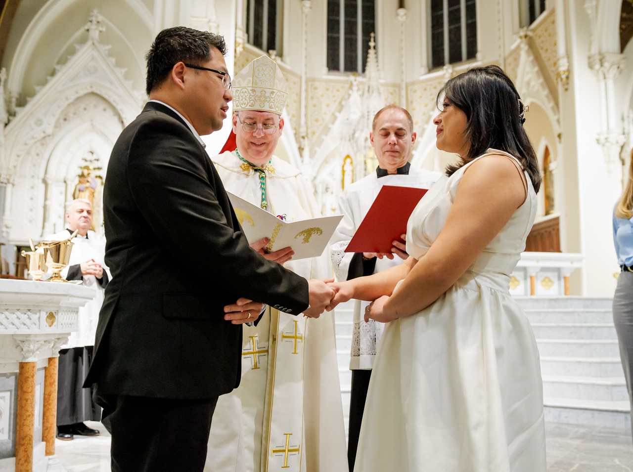 A couple receives convalidation of their marriage by Bishop Mark O’Connell in the Archdiocese of Boston on Saturday, Feb. 8, 2025. | Credit: Gregory Tracy/Archdiocese of Boston