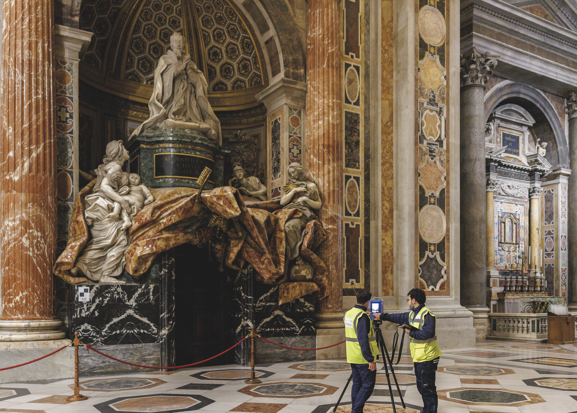 A crew works with the system to monitor the slightest movement in St. Peter’s Basilica. | Credit: Daniel Ibañez/EWTN News