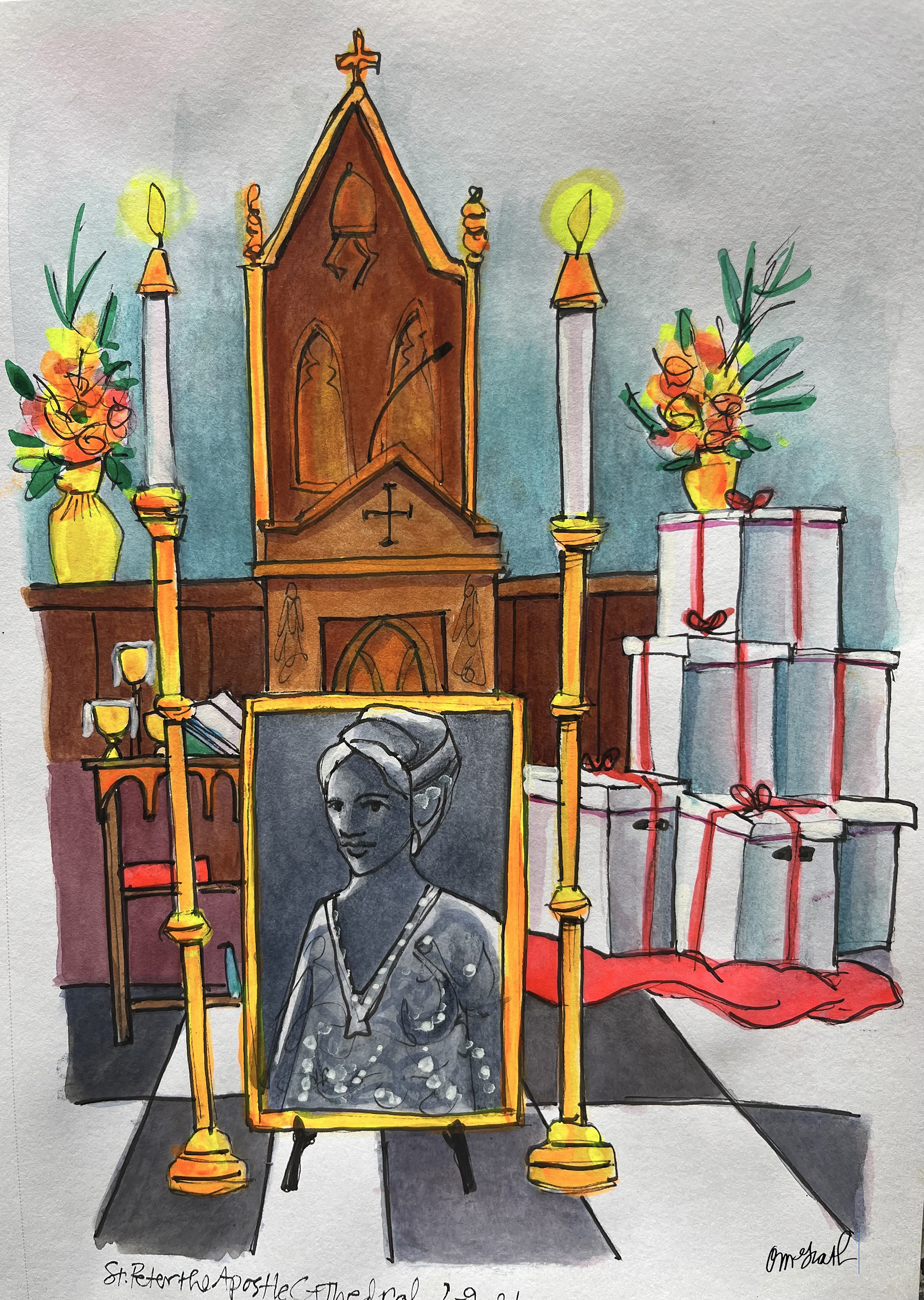 A sketch done by Brother Mickey McGrath, OSFS, is displayed during the Mass for Sister Thea Bowman’s cause for canonization in St. Peter’s Cathedral in Jackson, Mississippi, on Feb. 9, 2026. | Credit: Courtesy of Brother Mickey McGrath