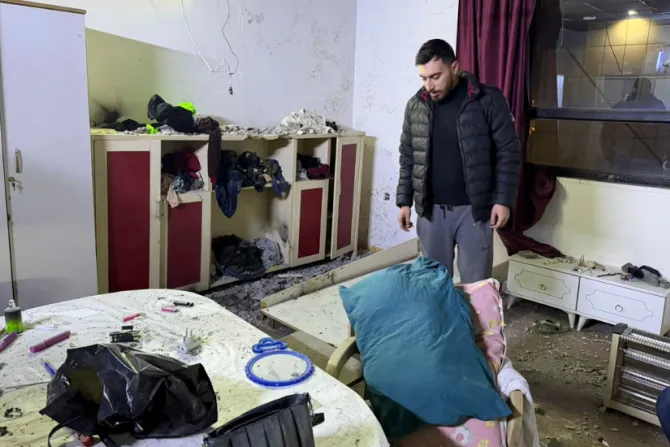 A home owned by a Christian family in Ankawa, Iraq, is damaged by shrapnel from the interception of drones and missiles over Erbil. | Credit: Othman Al-Shalash/ACI MENA