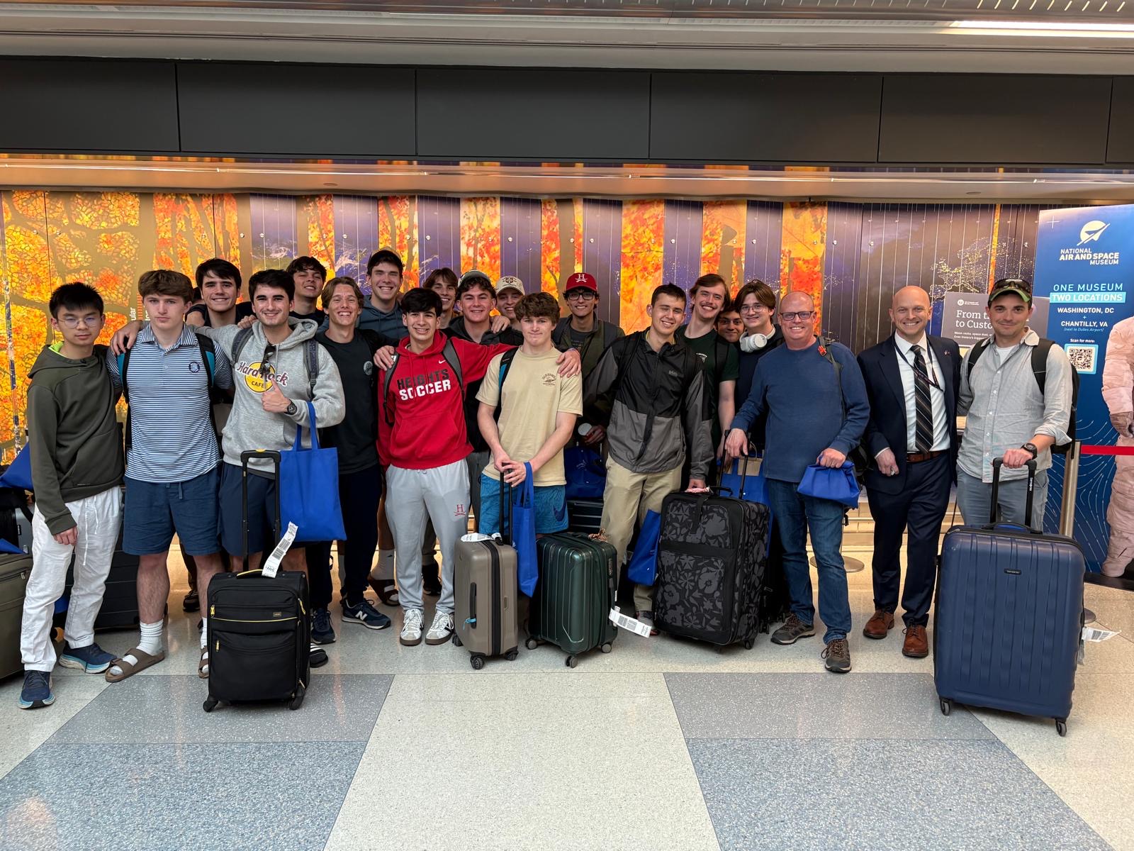 Heights Headmaster Alvaro de Vicente greets students upon their return to the United States from the United Arab Emirates, Thursday, March 5, 2026 | Credit: The Heights School