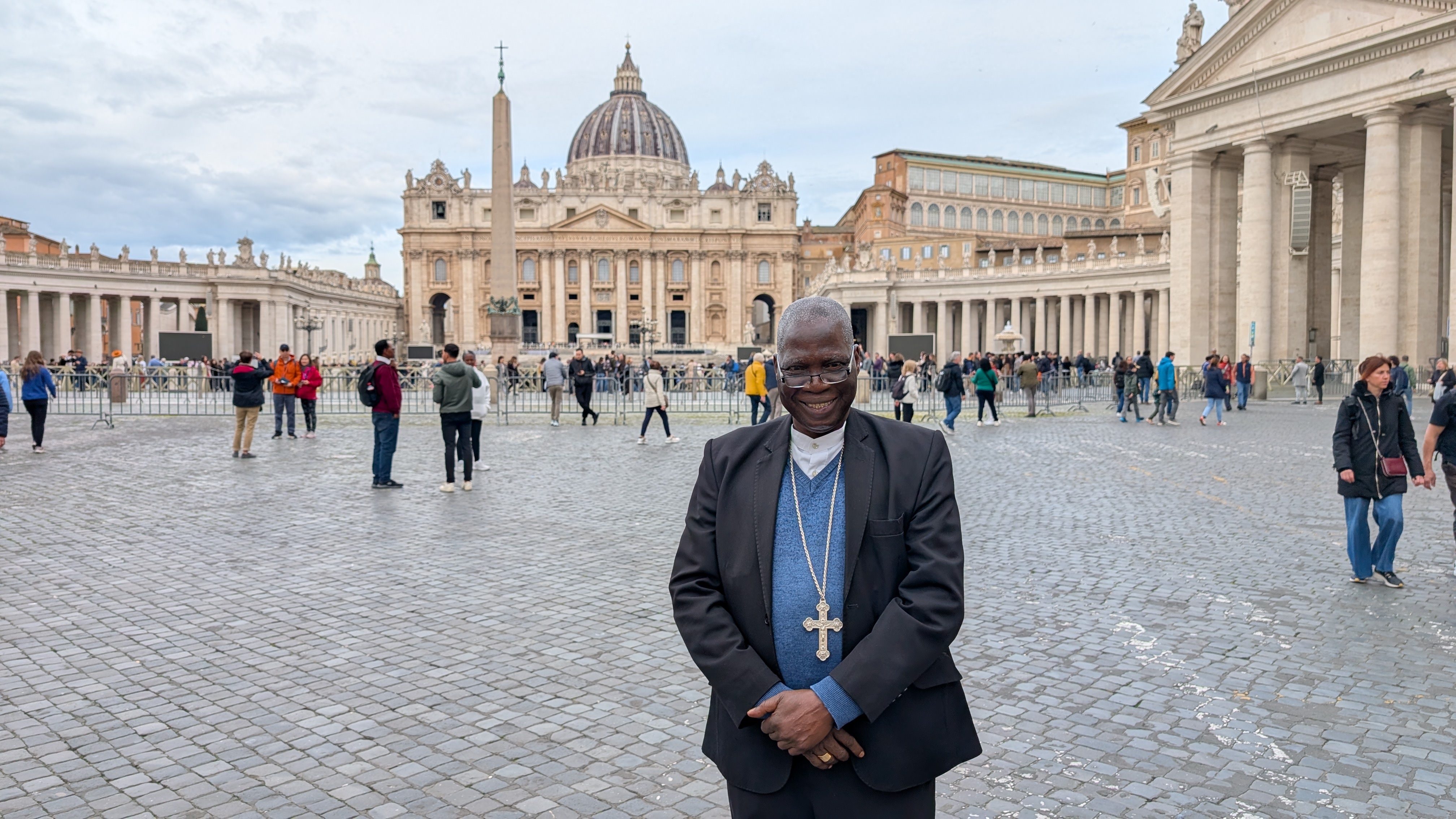Archbishop Matthew Ndagoso of Kaduna, Nigeria, president of the Catholic Bishops&rsquo; Conference of Nigeria, stands in St. Peter&rsquo;s Square at the Vatican on March 16, 2026. | Credit: Ishmael Adibuah/EWTN News