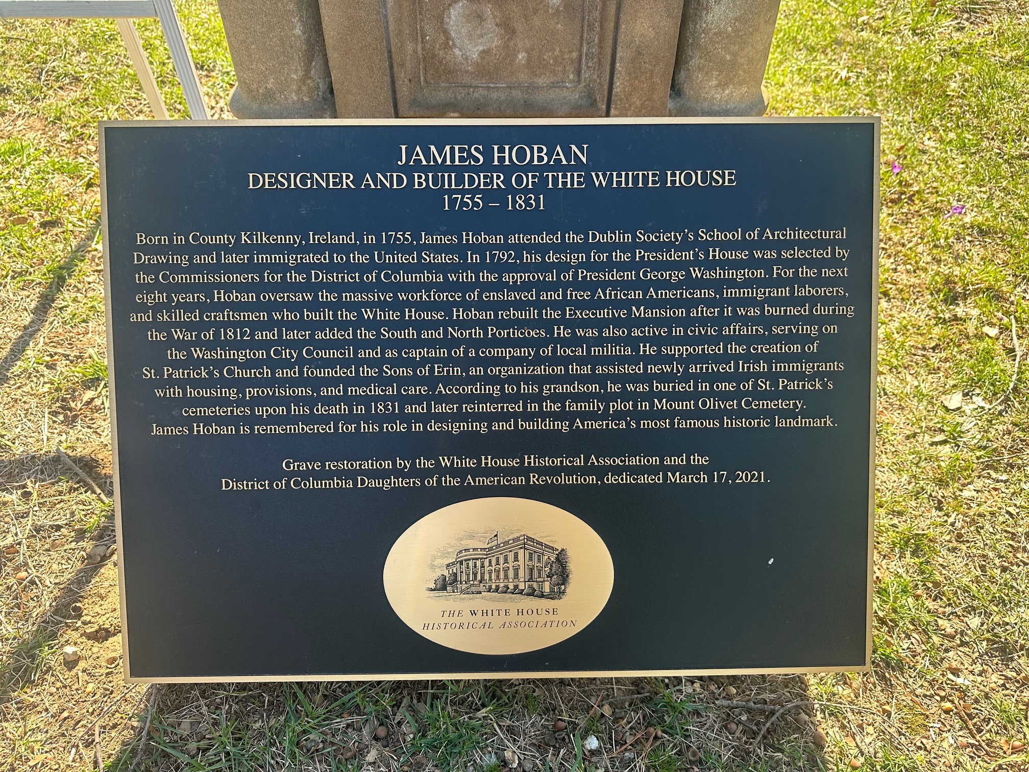 James Hoban, the Irish-born architect who designed the White House, is buried at Mount Olivet Cemetery in Washington, D.C. | Credit: Stephanie Green