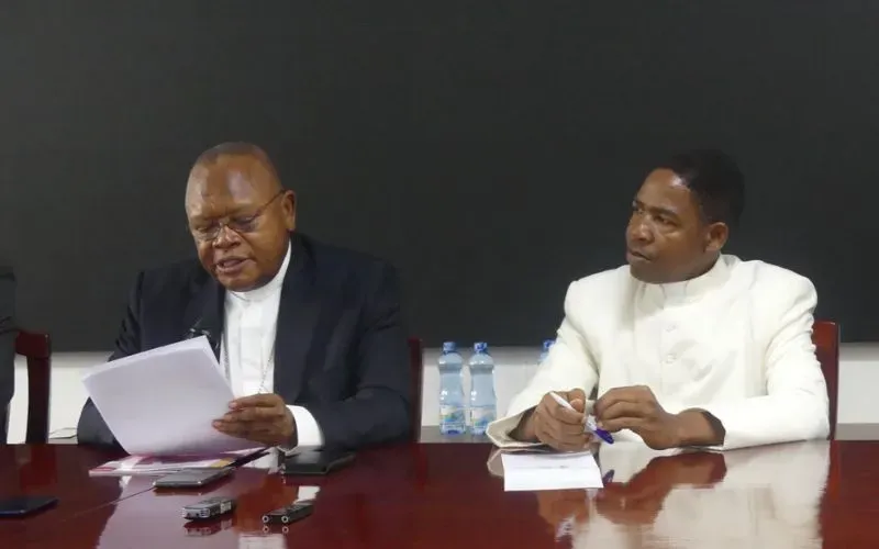 SECAM president Cardinal Fridolin Ambongo (left) and secretary-general Father Rafael Simbine Junior (right). | Credit: ACI Africa