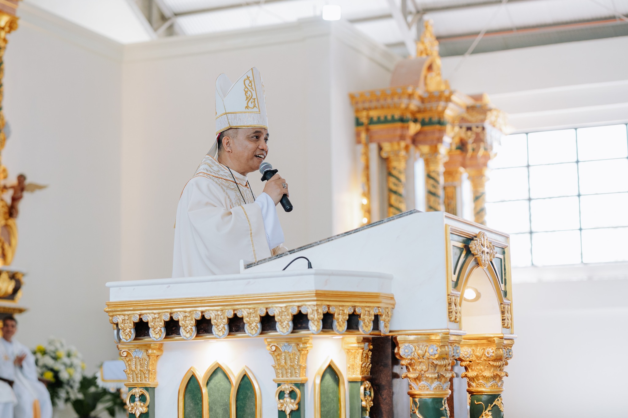 Bishop Socrates Mesiona of the Apostolic Vicariate of Puerto Princesa preaches the homily during the priestly ordinations at St. Joseph the Husband of Mary Parish, Palawan, on March 25, 2026. | Credit: Photo courtesy of the Apostolic Vicariate of Puerto Princesa