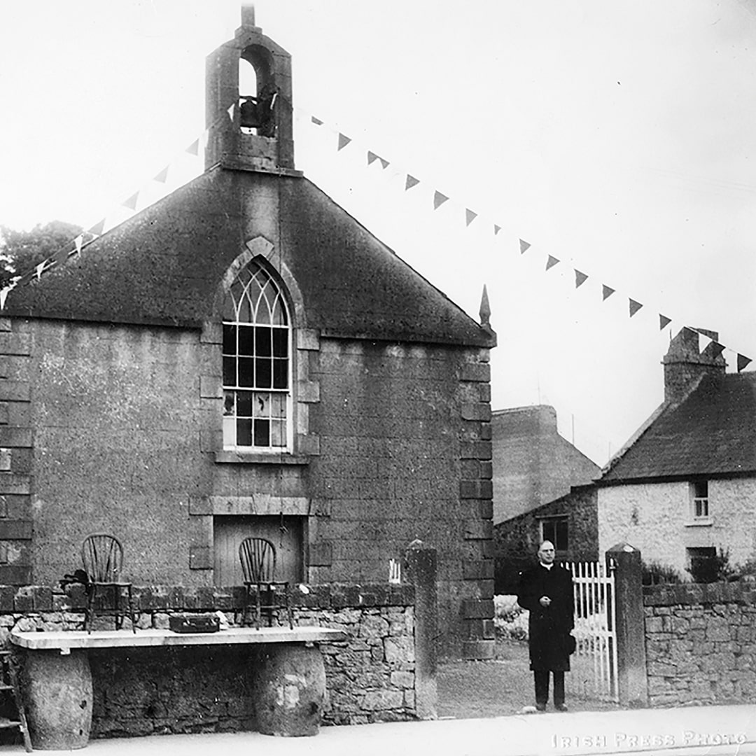 Father Edward Flanagan ouside Ballymoe Church in Ireland in 1946. | Credit: Photo courtesy of Father Flanagan Visitor Centre