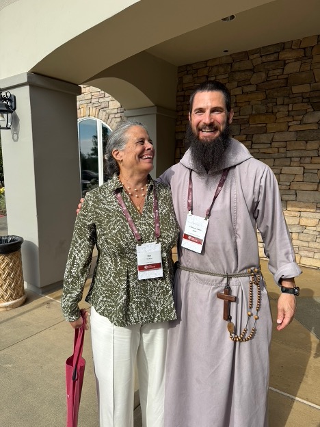 Fund for Vocations Executive Director Mary Radford and grant recipient Father Malachy Napier of the Franciscan Friars of the Renewal (CFR). | Credit: Photo courtesy of Mary Radford/Fund for Vocations