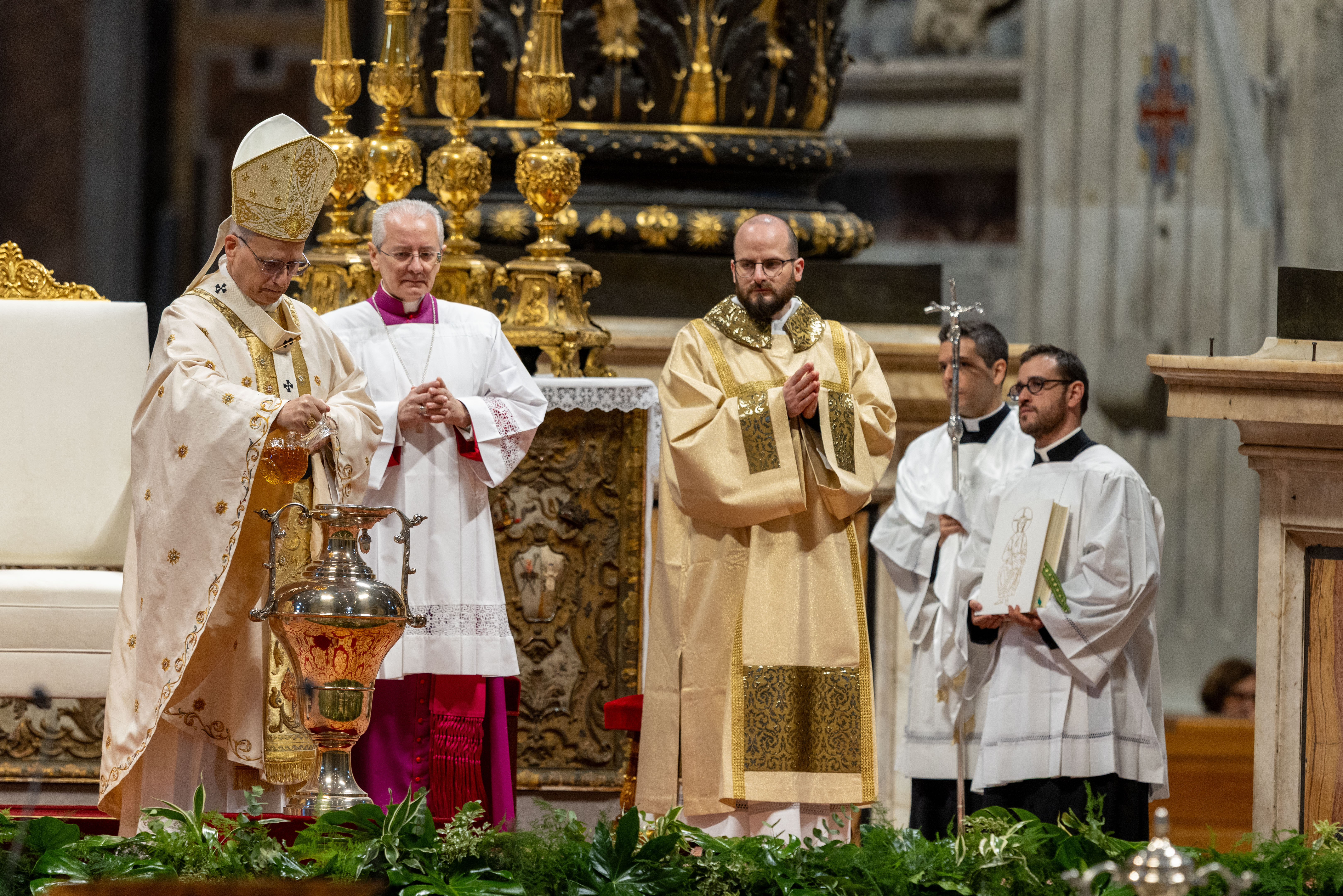 Pope Leo XIV presides over a chrism Mass at the Vatican on Holy Thursday, April 2, 2026. | Credit: Daniel Ibáñez/EWTN News