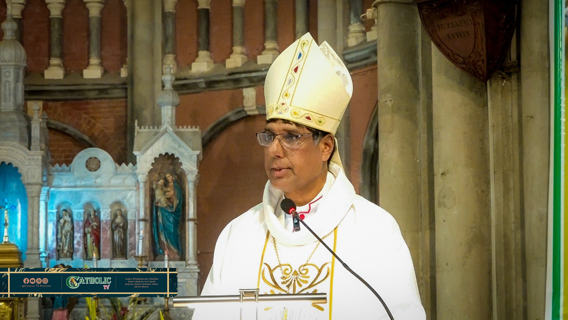 Archbishop Khalid Rehmat addresses his installation Mass at Sacred Heart Cathedral in Lahore, Pakistan, on March 28, 2026. | Credit: Photo courtesy of Jasber Ashiq, director of Catholic TV Pakistan