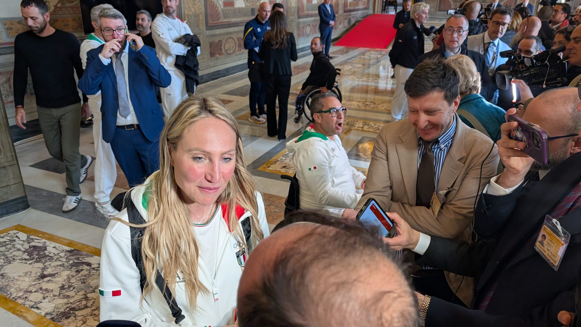 Francesca Lollobrigida responds to journalists after a papal audience at the Apostolic Palace in Vatican City on April 9, 2026. | Credit: Ishmael Adibuah/EWTN News