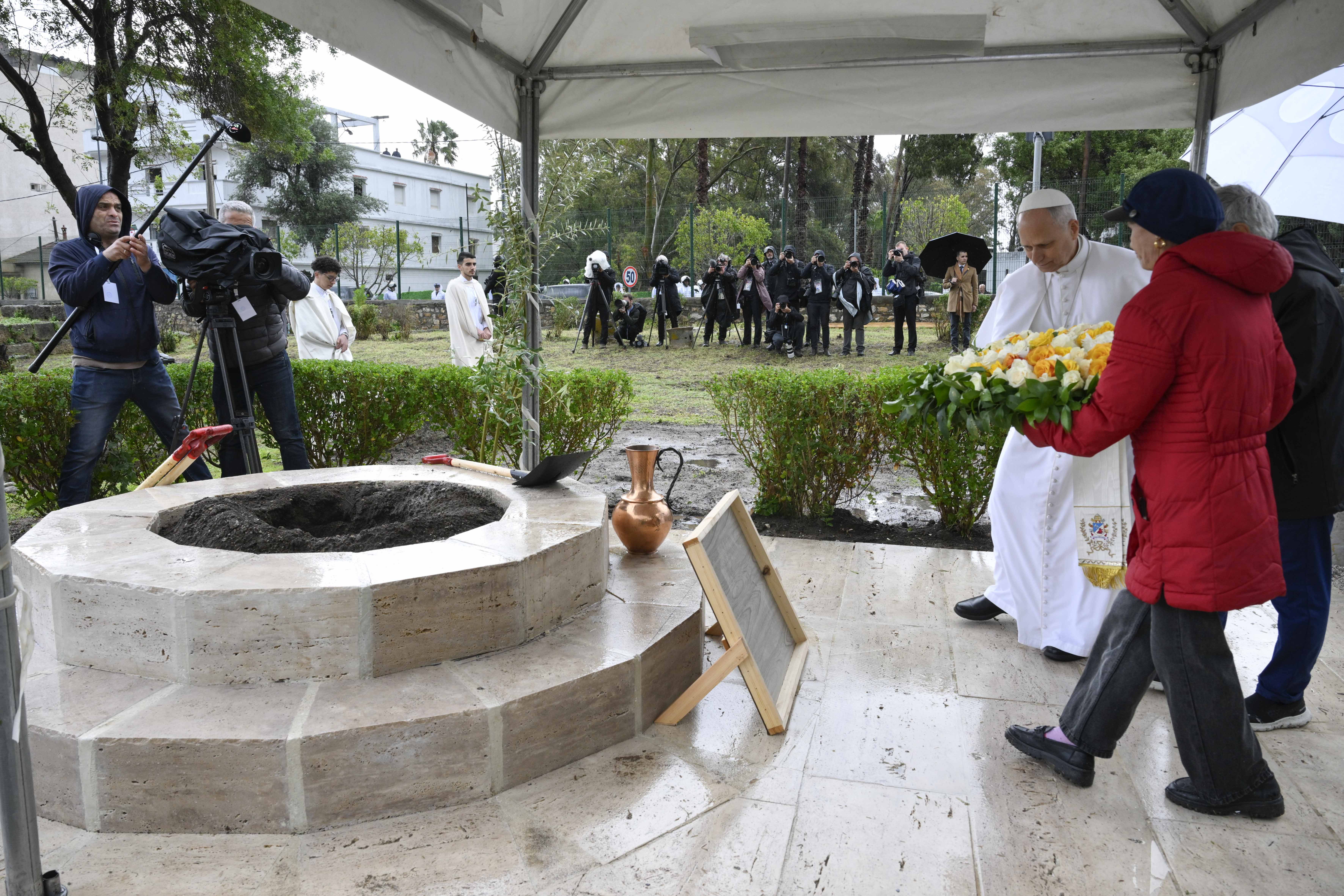 Pope Leo XIV visits the historic archeological site of Hippo in modern-day Annaba, Algeria, Tuesday, April 14, 2026. | Credit: Vatican Media