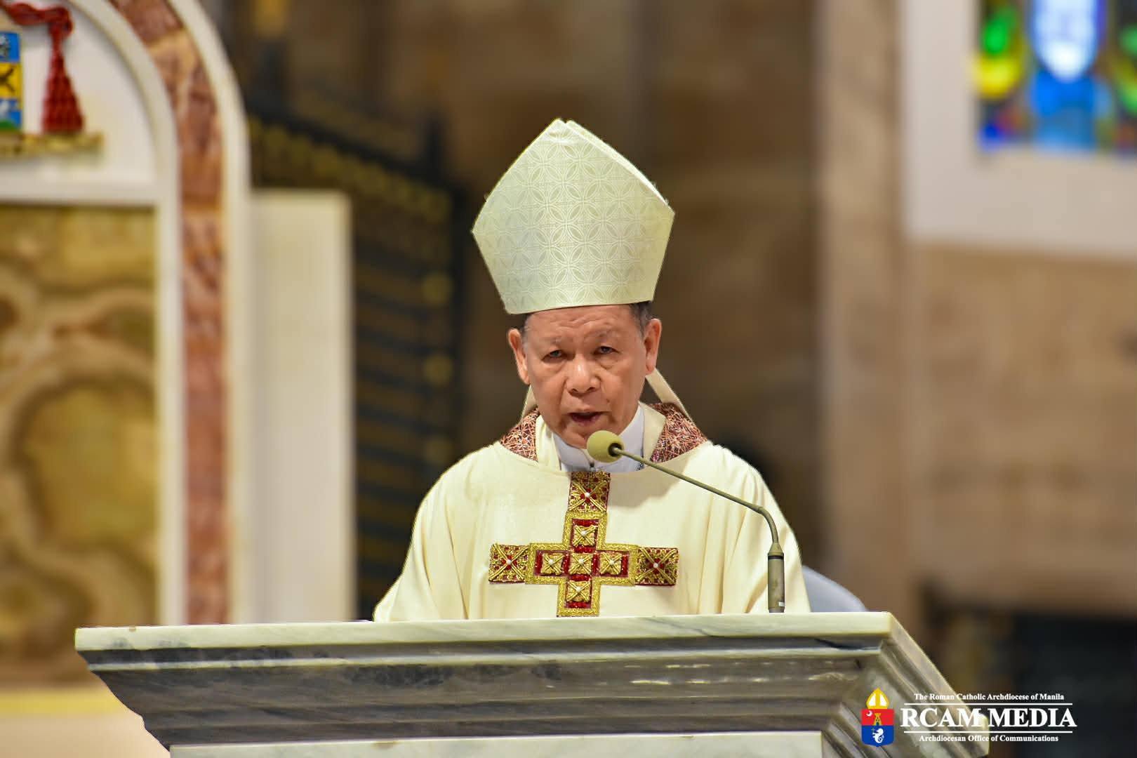 Cardinal Jose Advincula, archbishop of Manila, delivers his homily during the chrism Mass at Manila Cathedral on April 2, 2026. | Credit: Photo courtesy of Archdiocese of Manila