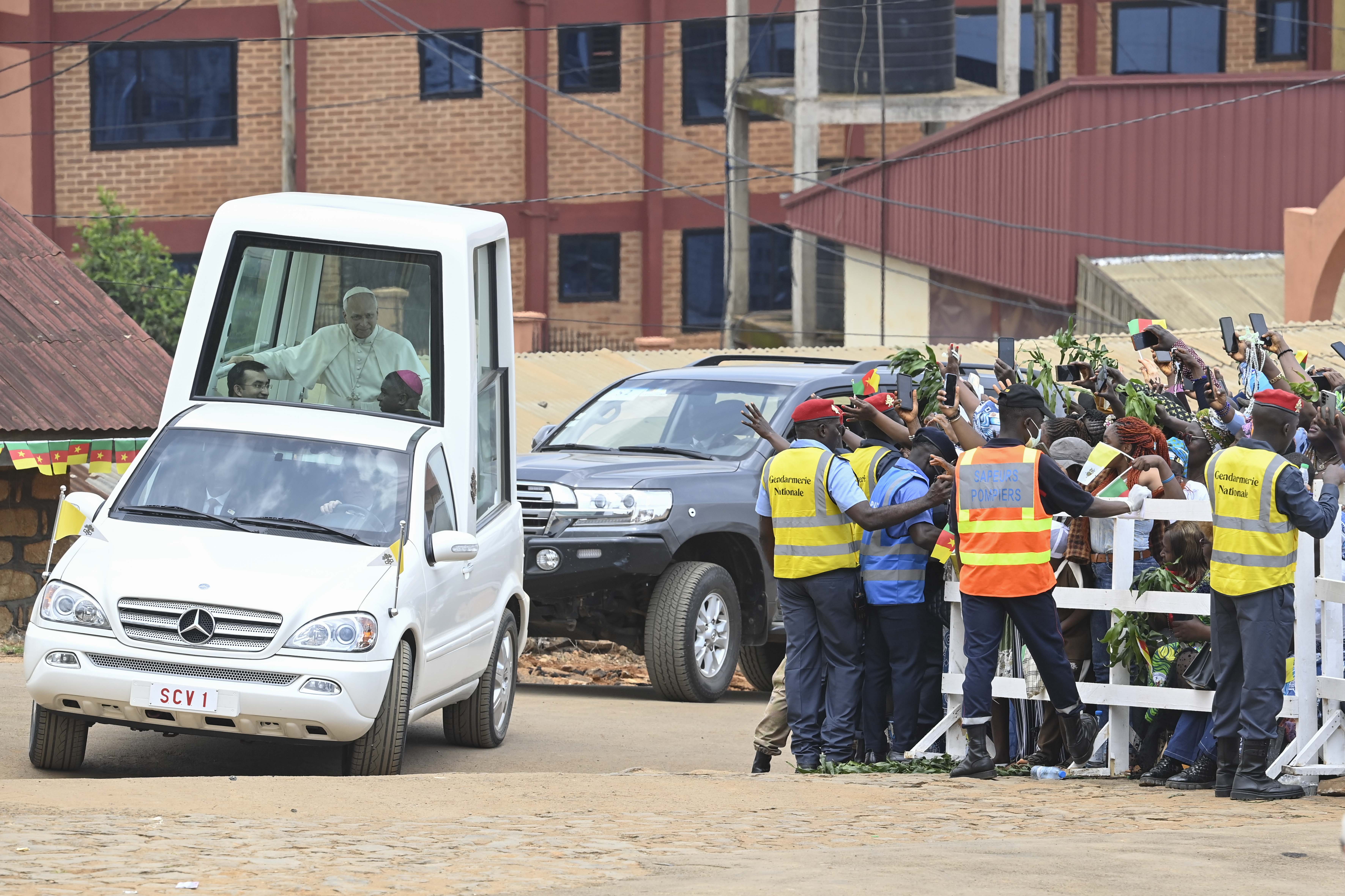 Crowds greet Pope Leo XIV as he rides through Bamenda, Cameroon, on Thursday, April 16, 2026. | Credit: Vatican Media