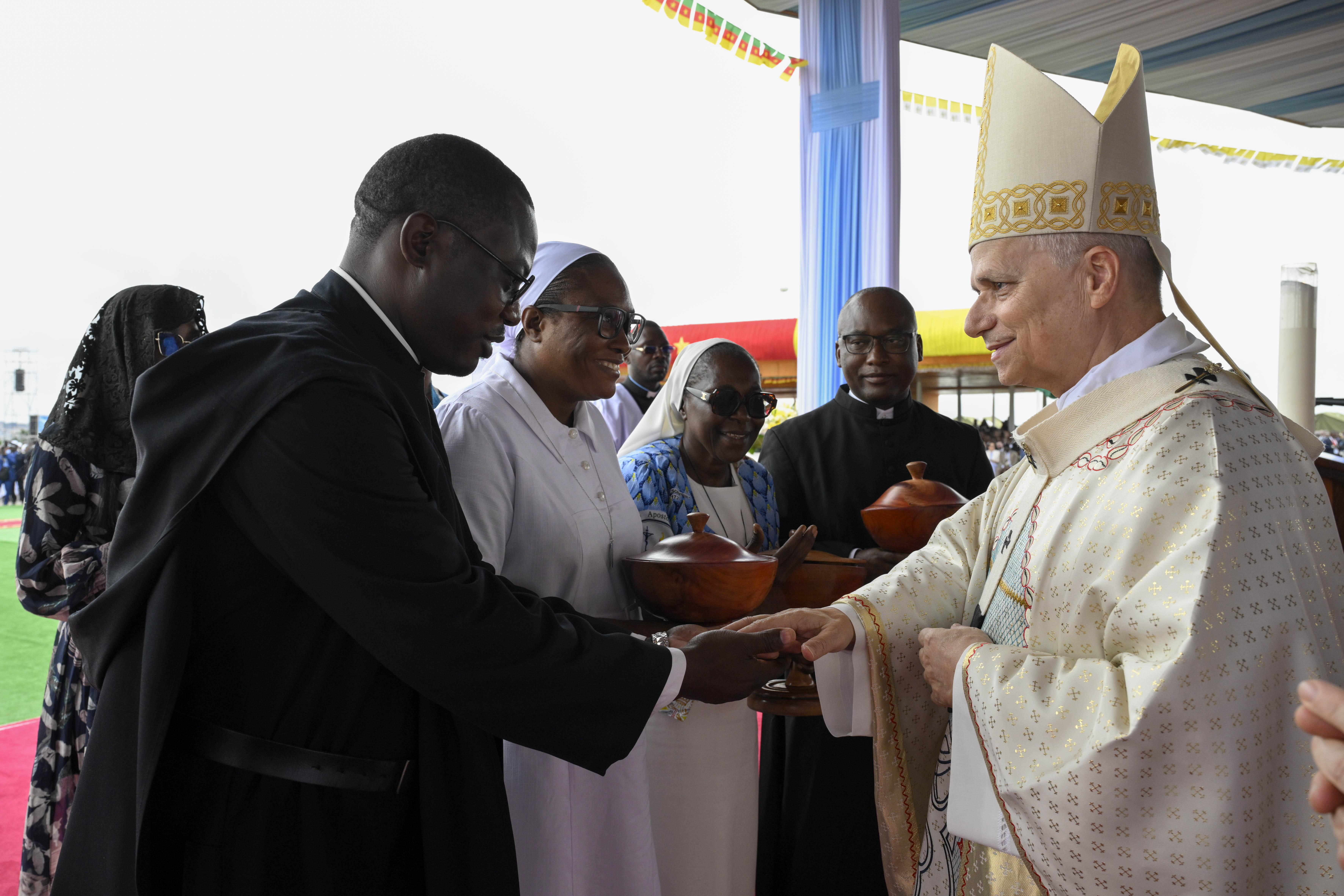 Pope Leo XIV greets Catholics during Holy Mass at Yaoundé-Ville Airport in Cameroon, Saturday, April 18, 2026. | Credit: Vatican Media