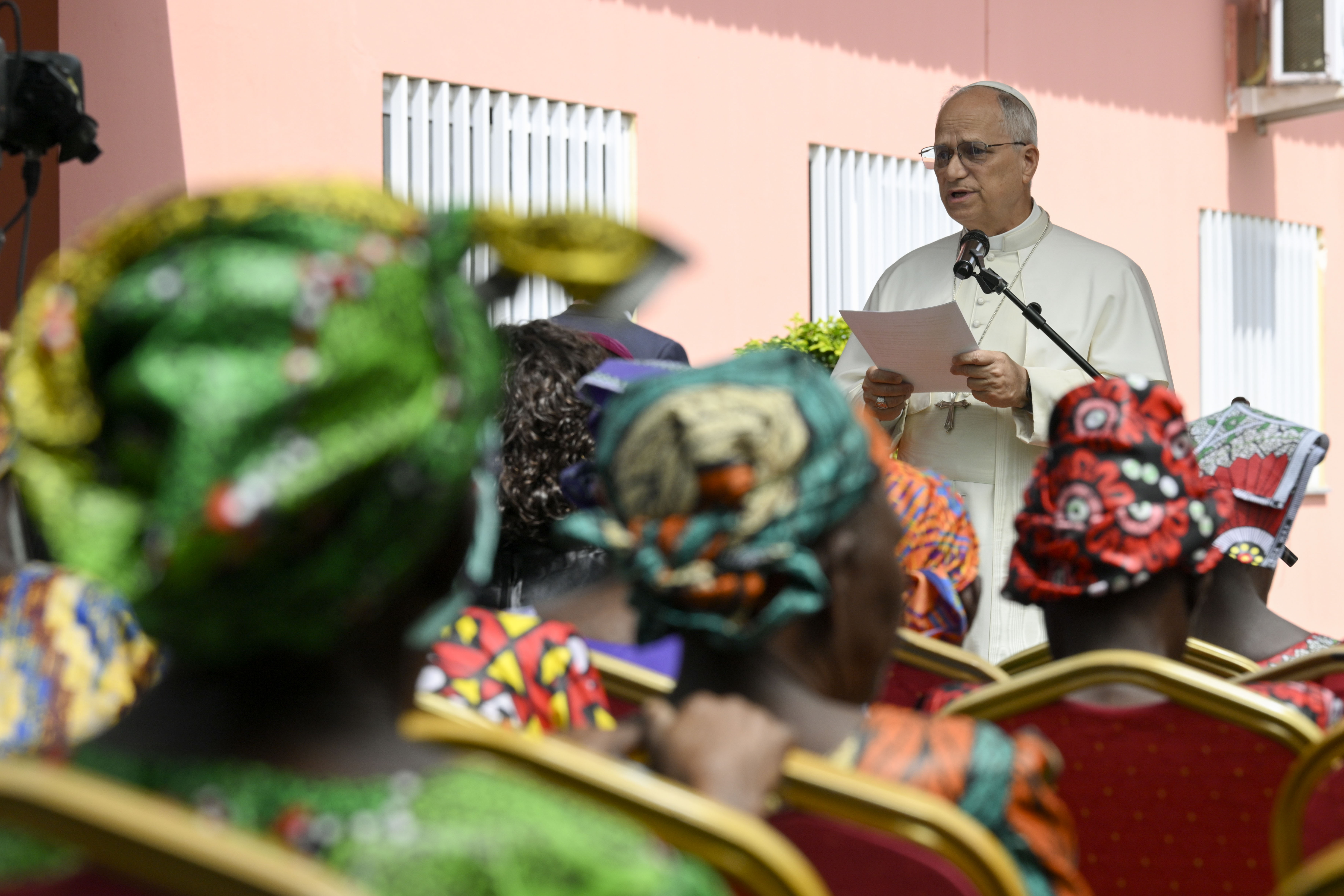 Pope Leo XIV speaks to residents during his visit to a nursing home in Saurimo, Angola, on April 20, 2026. | Credit: Vatican Media