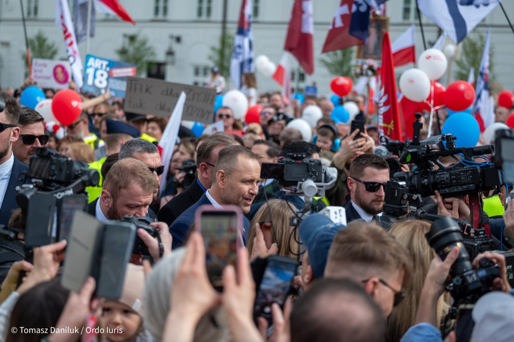 Polish president Karol Nawrocki walks among participants at the National March for Life in Poland. | Credit: Tomasz Daniluk/Ordo Iuris