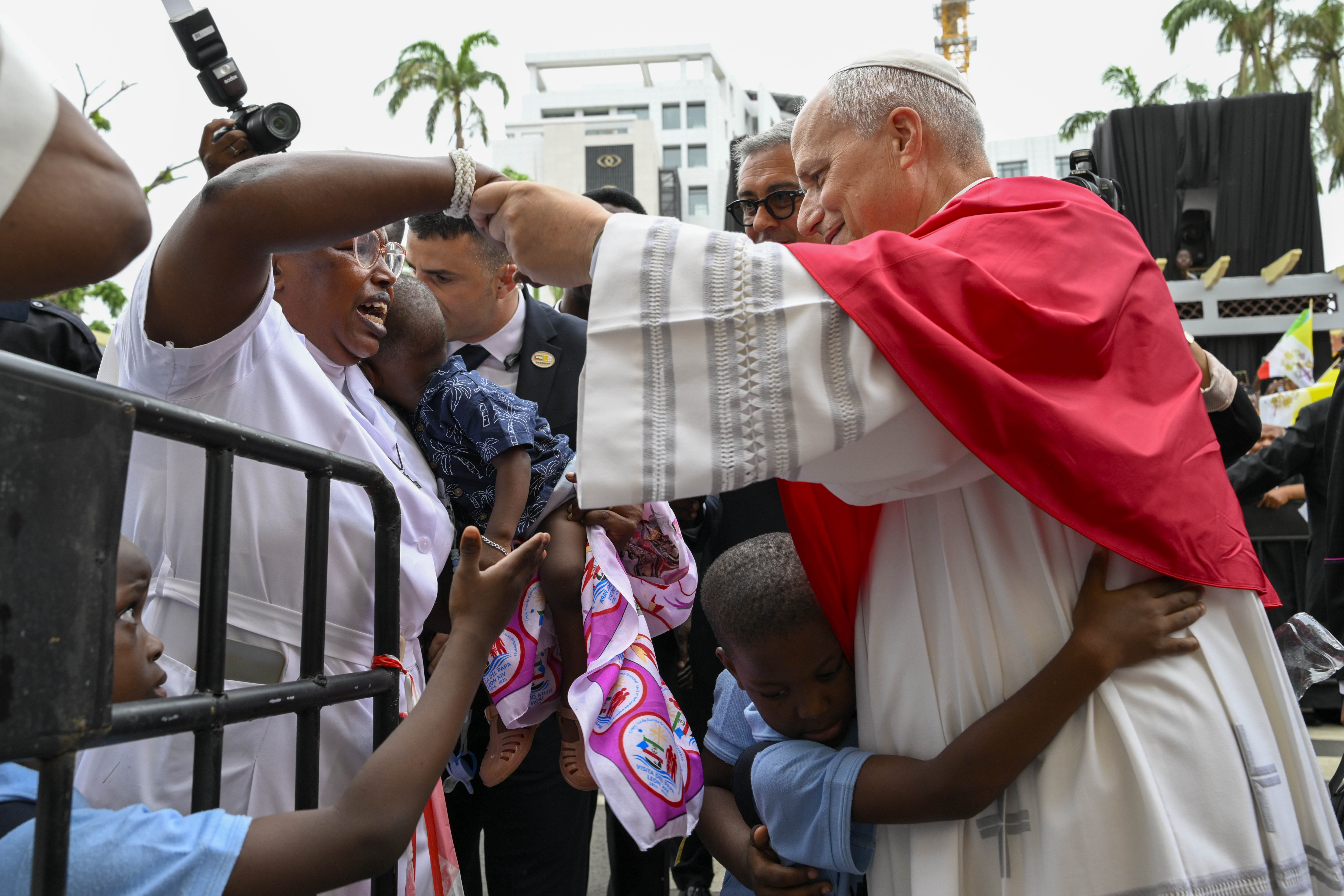 Pope Leo XIV greets crowds as he walks through Malabo in Equatorial Guinea on Tuesday, April 21, 2026. | Credit: Vatican Media