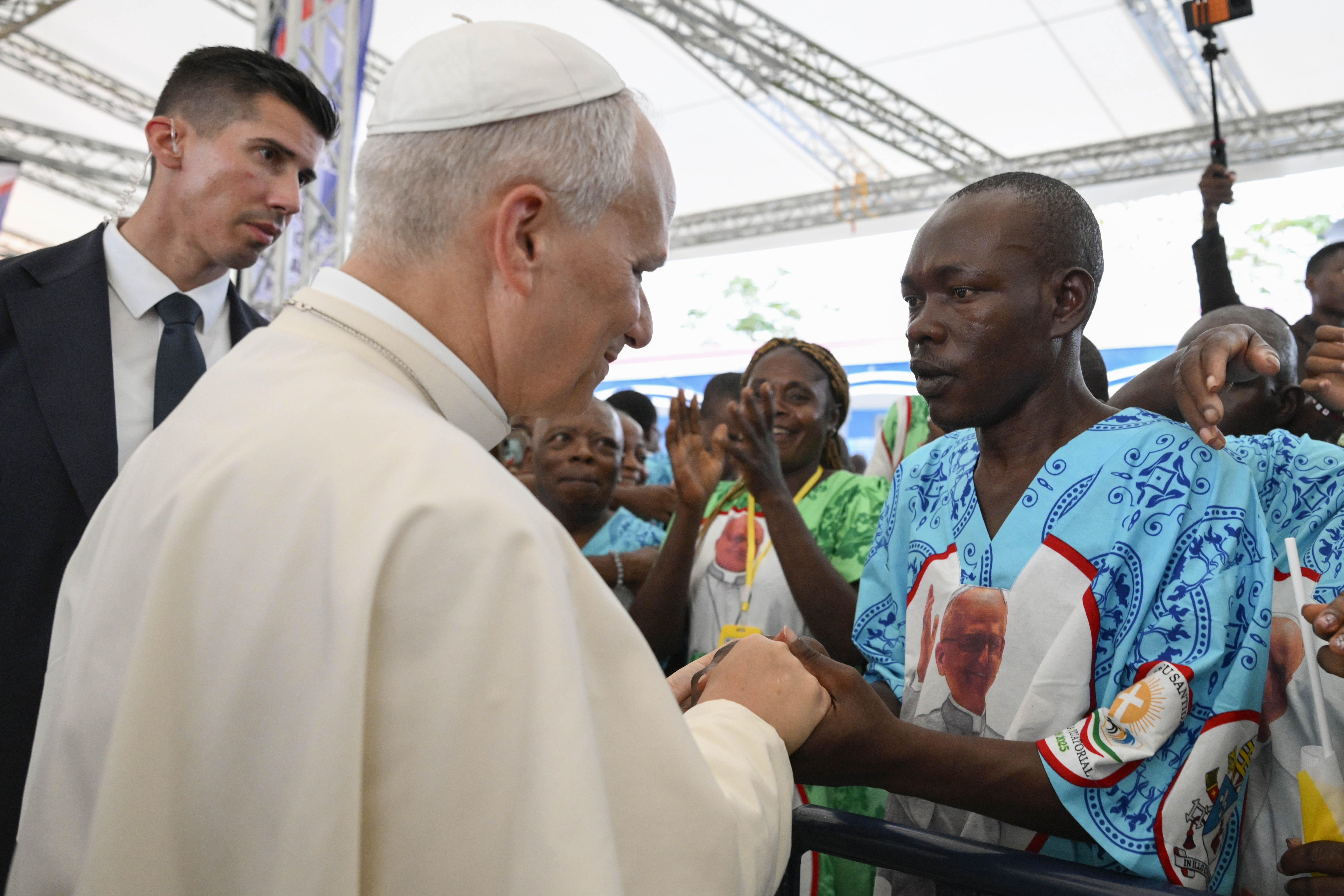 Pope Leo XIV greets crowds at the Jean Pierre Olie Psychiatric Hospital in Malabo, Equatorial Guinea, on Tuesday, April 21, 2026. | Credit: Vatican Media