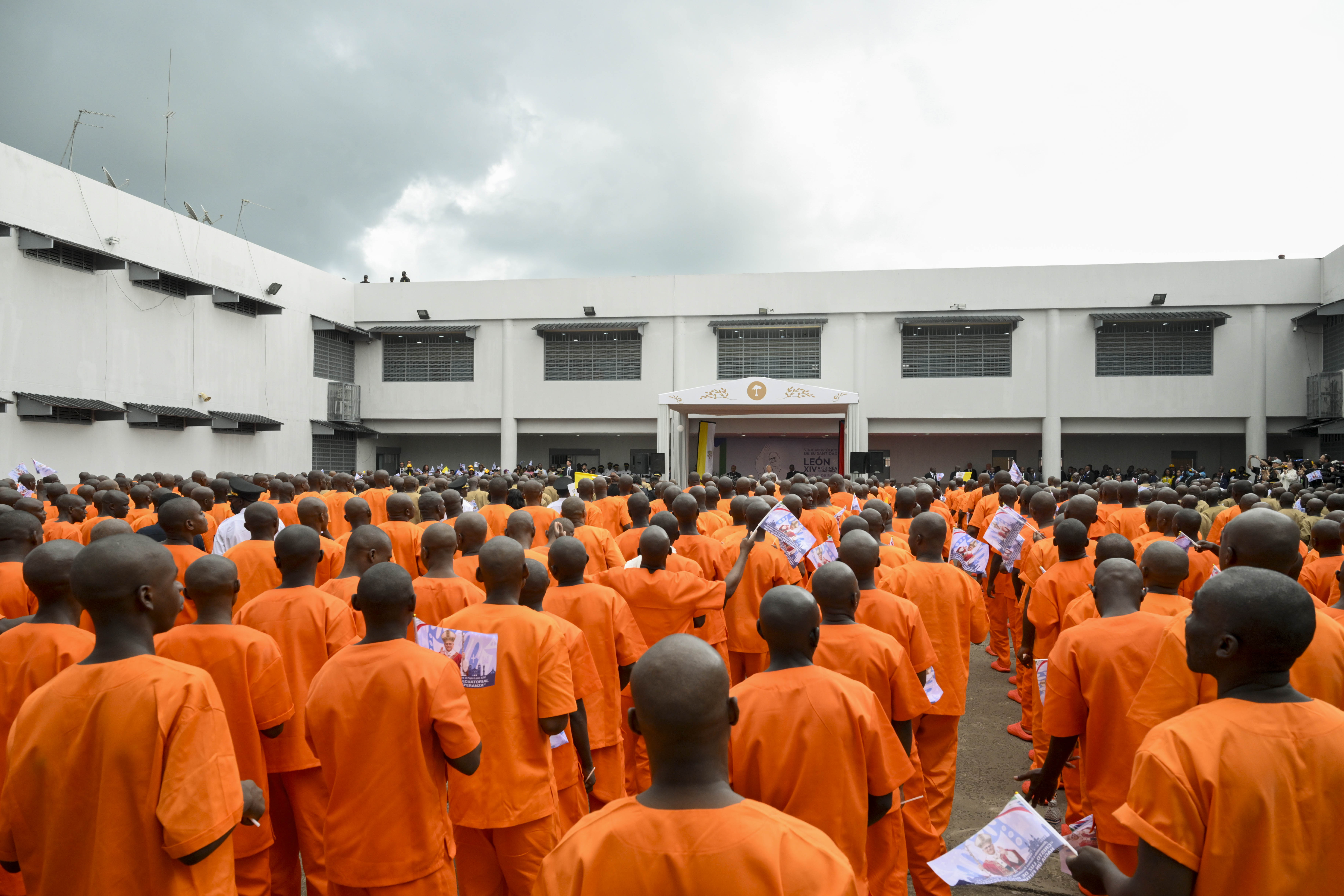 Pope Leo XIV addresses prisoners at Bata Prison, Equatorial Guinea, Wednesday, April 22, 2026. | Credit: Vatican Media