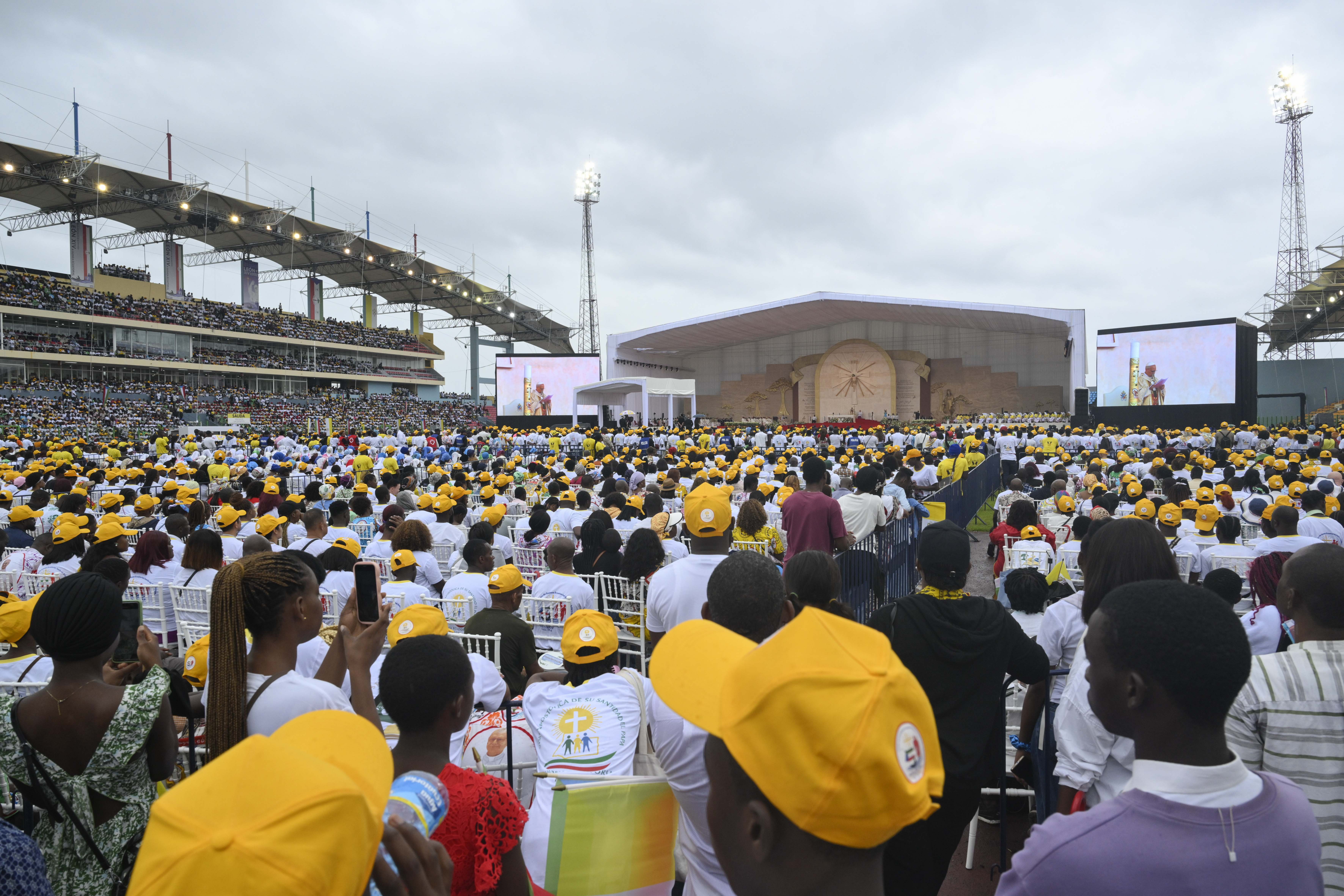 Crowds pray the Mass with Pope Leo XIV at Malabo Stadium in Equatorial Guinea, Thursday, April 23, 2026. | Credit: Vatican Media