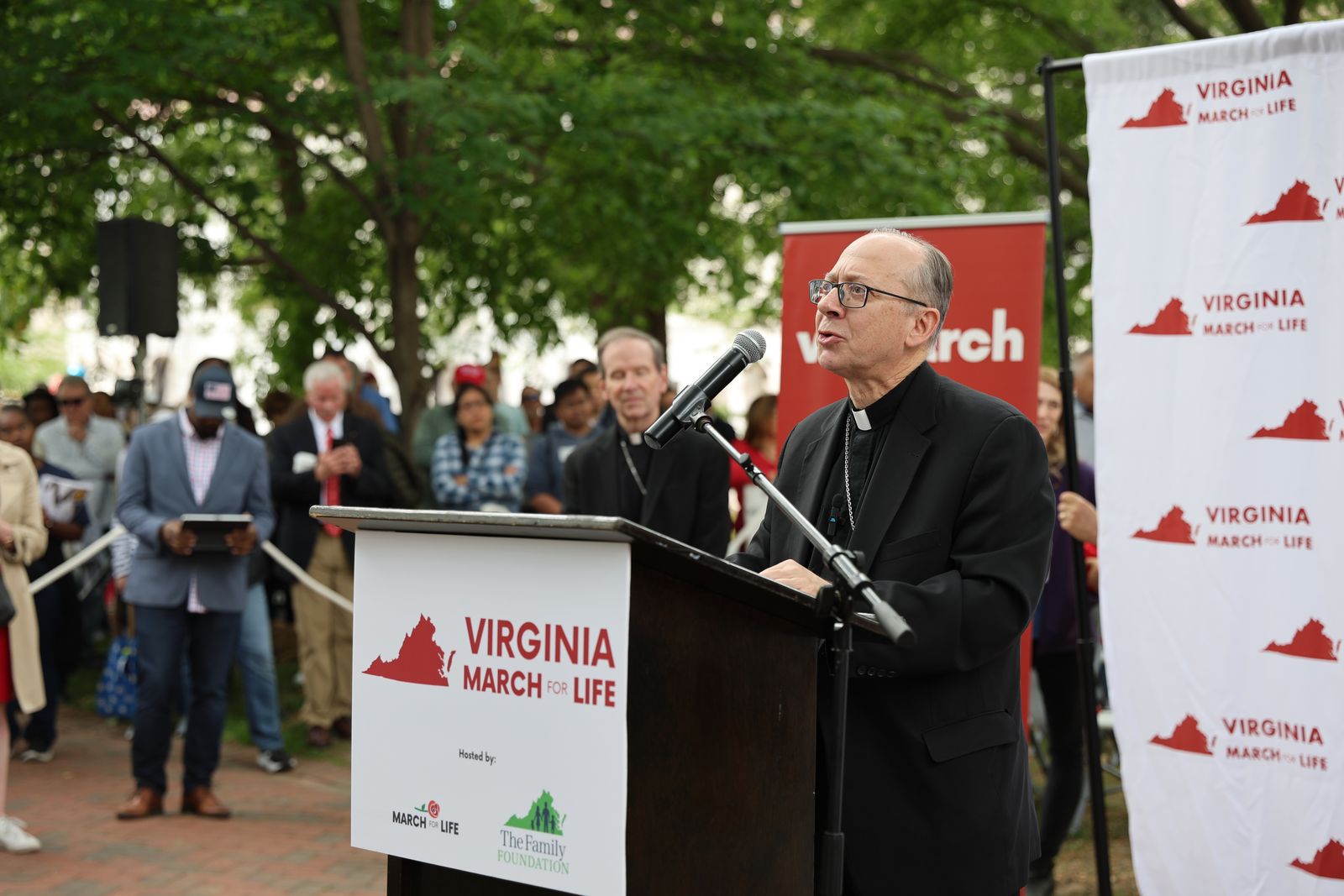 Bishop Barry C. Knestout leads the closing prayer of the rally before the state March for Life in Richmond, Virginia, on April 22, 2026. | Credit: The Family Foundation Action