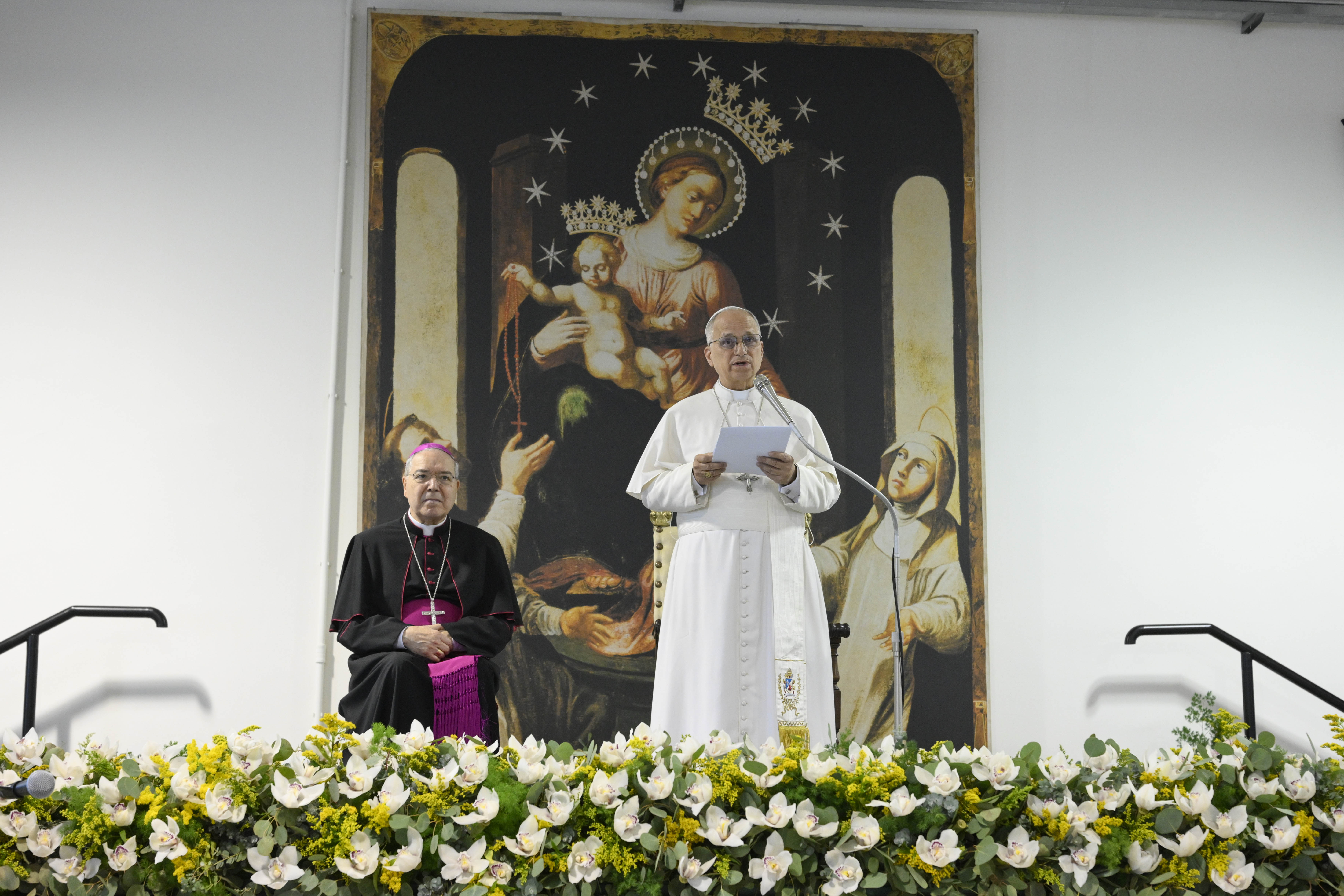 Pope Leo XIV meets the “Temple of Charity,” an organization that welcomes and assists people coming from situations of hardship, during a pastoral visit to Pompei, Italy, on May 8, 2026. | Credit: Vatican Media