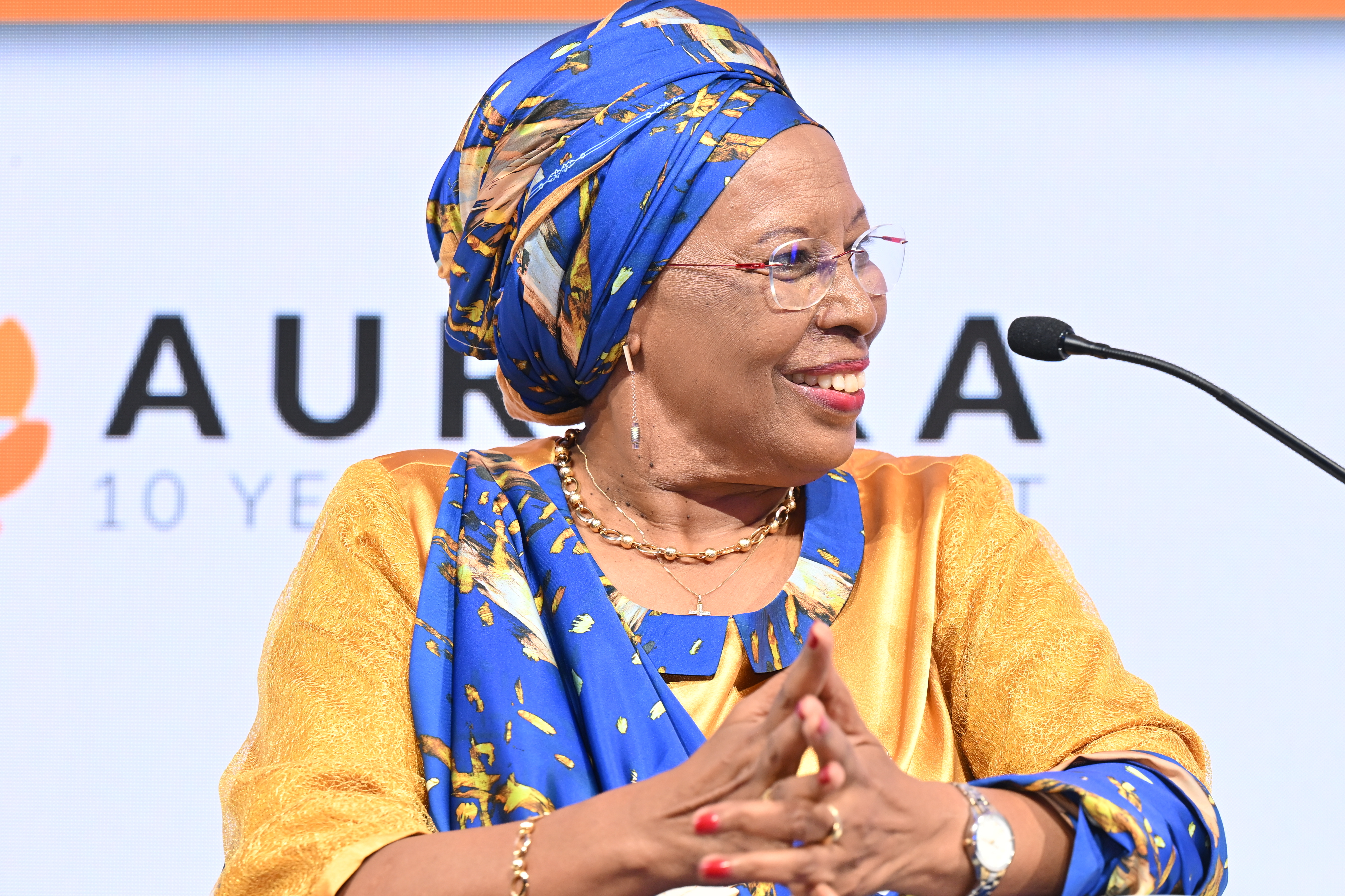 Marguerite Barankitse at the Human Rights and Humanitarian Forum in Los Angeles in 2025. | Credit: Aurora Humanitarian Initiative