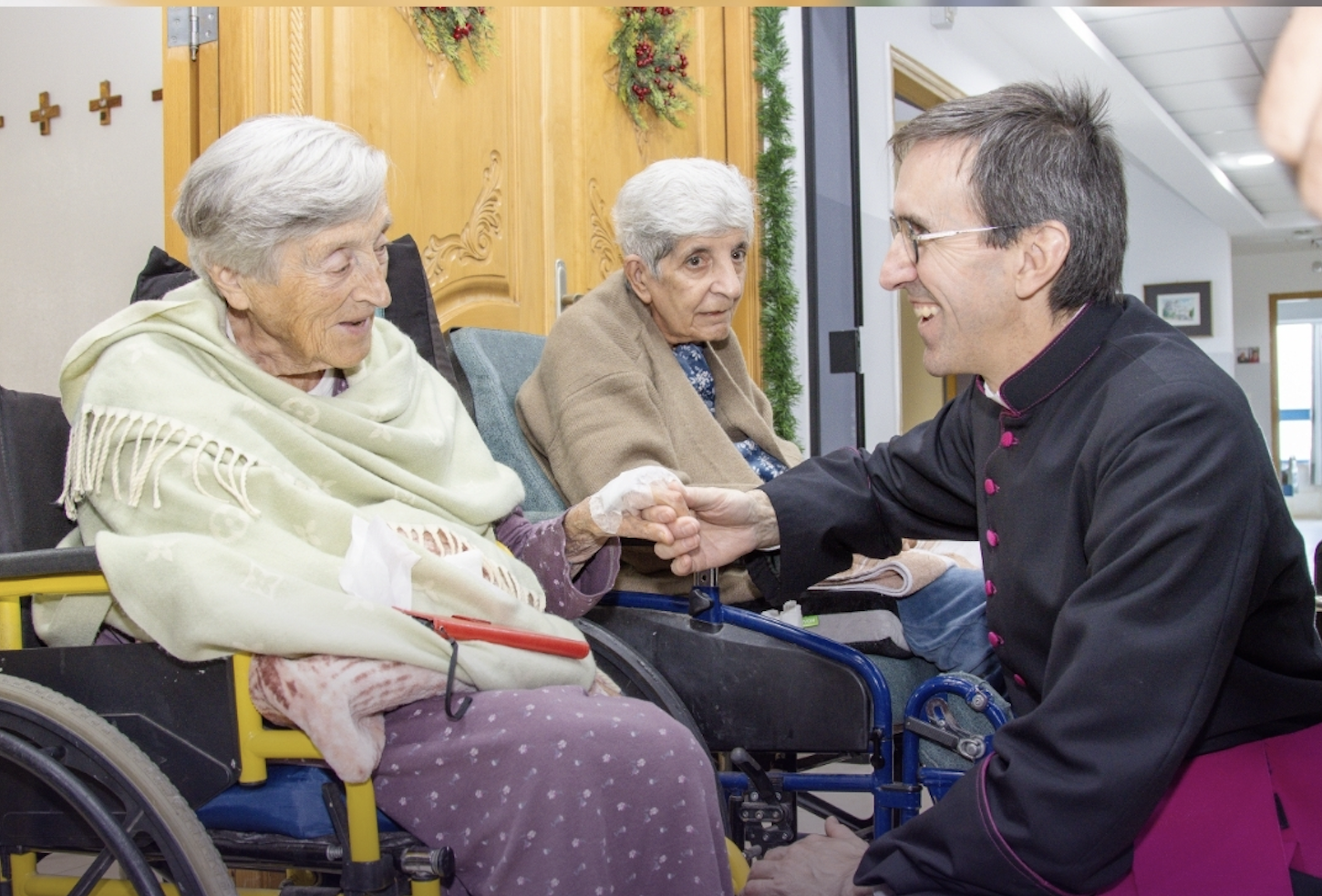 Monsignor Hugues de Woillemont visits Beit Afram Home for the Elderly, affiliated with the Latin Patriarchate, in the town of Taybeh in the central West Bank. | Credit: Sanad Sahelia