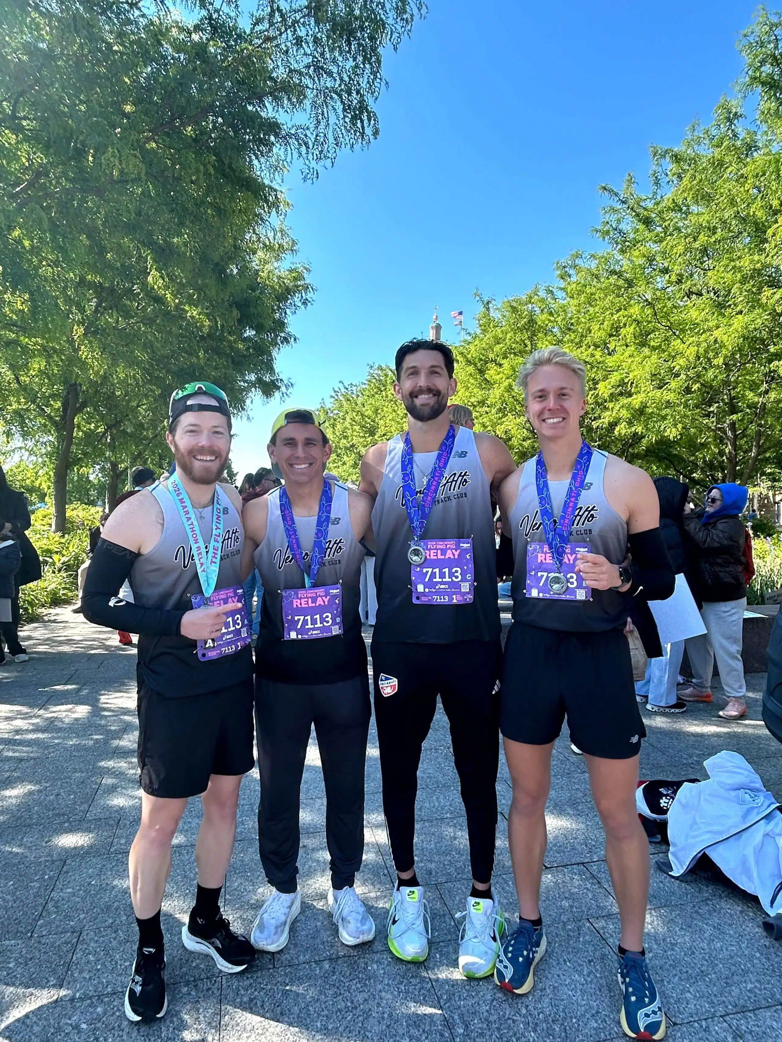 The seminarian-led Verso l'Alto Track Club team won 1st place in the Marathon 4-man Relay with a time of 2:30:39 on May 5, 2026 in Cincinnati. | Photo courtesy of Chatham Anderson, Nick Merk, Kevin Bonfield and David Adamitis