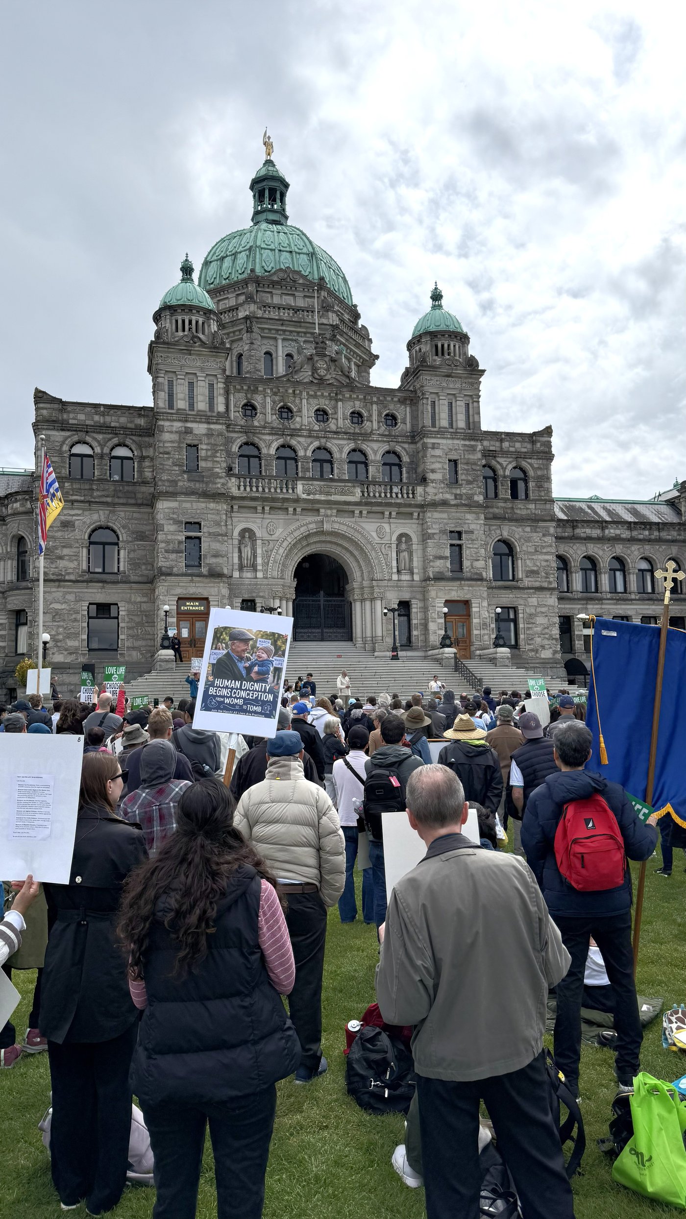 Hundreds gather at the British Columbia Legislature on May 14, 2026, for the Victoria March for Life. | Courtesy of the Diocese of Victoria
