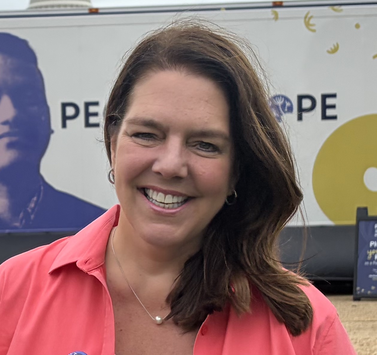 CCUSA CEO Kerry Alys Robinson stands in front of the traveling exhibit People of Hope Museum on the National Mall in Washington, D.C., on May 21, 2026. | Credit: Madalaine Elhabbal/EWTN News