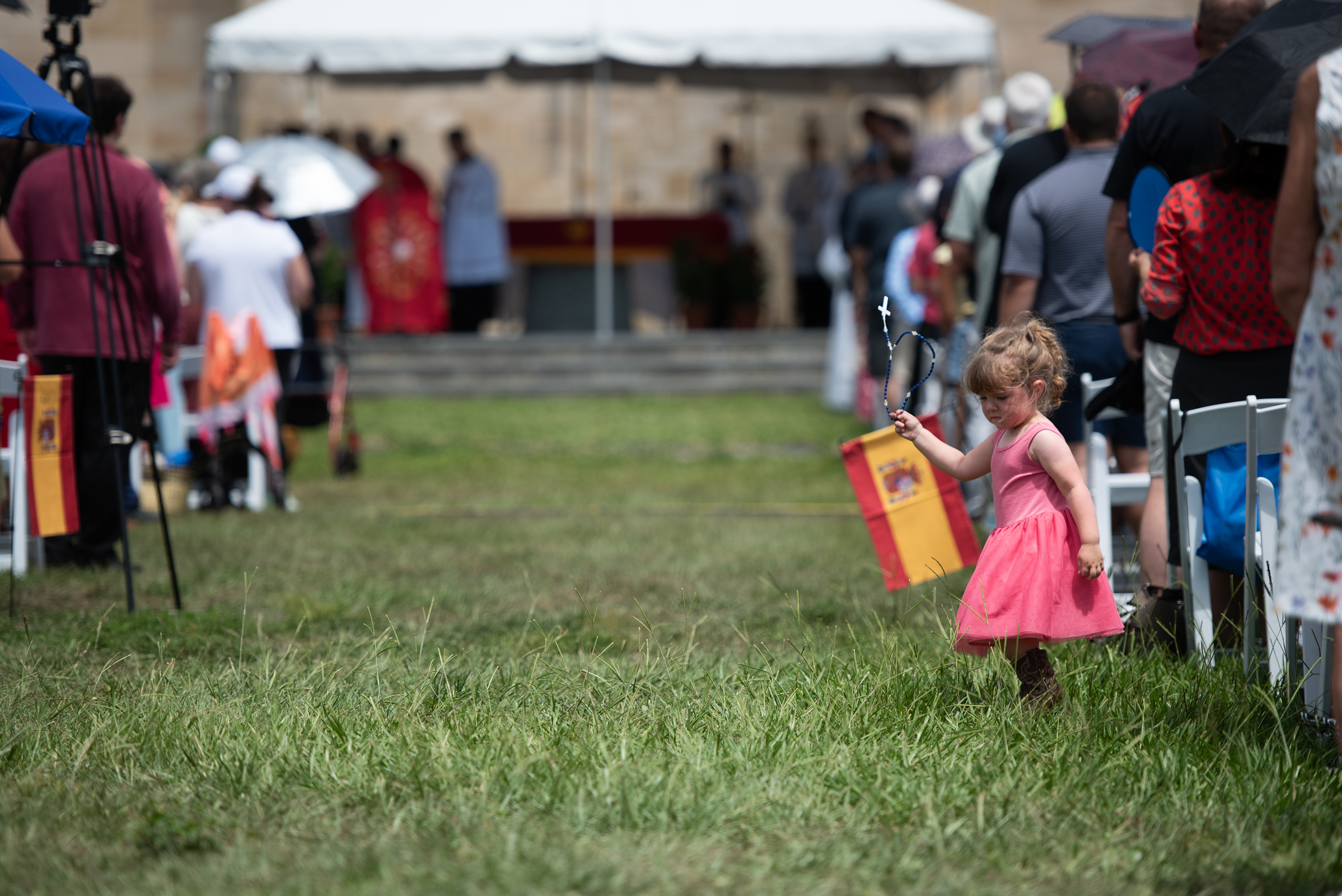 A little girl carries a rosary during the opening day of the National Eucharistic Pilgrimage on Pentecost Sunday, May 24, 2026, in St. Augustine, Florida. | Credit: Jeffrey Bruno