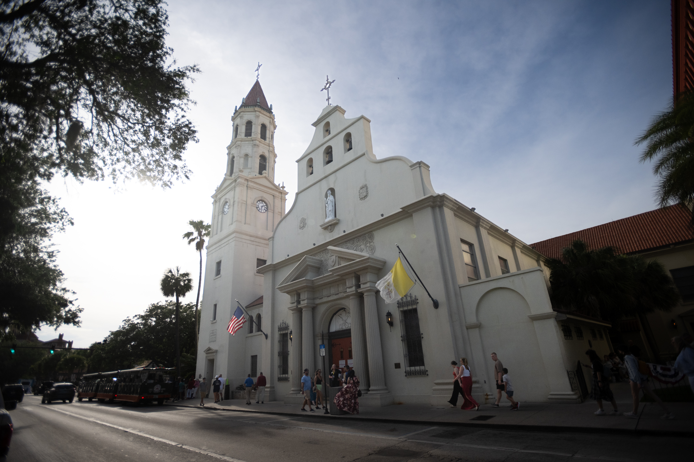 Pilgrims process to the Cathedral Basilica of St. Augustine during opening day events for the National Eucharistic Pilgrimage on Pentecost Sunday, May 24, 2026, in St. Augustine, Florida. | Credit: Jeffrey Bruno